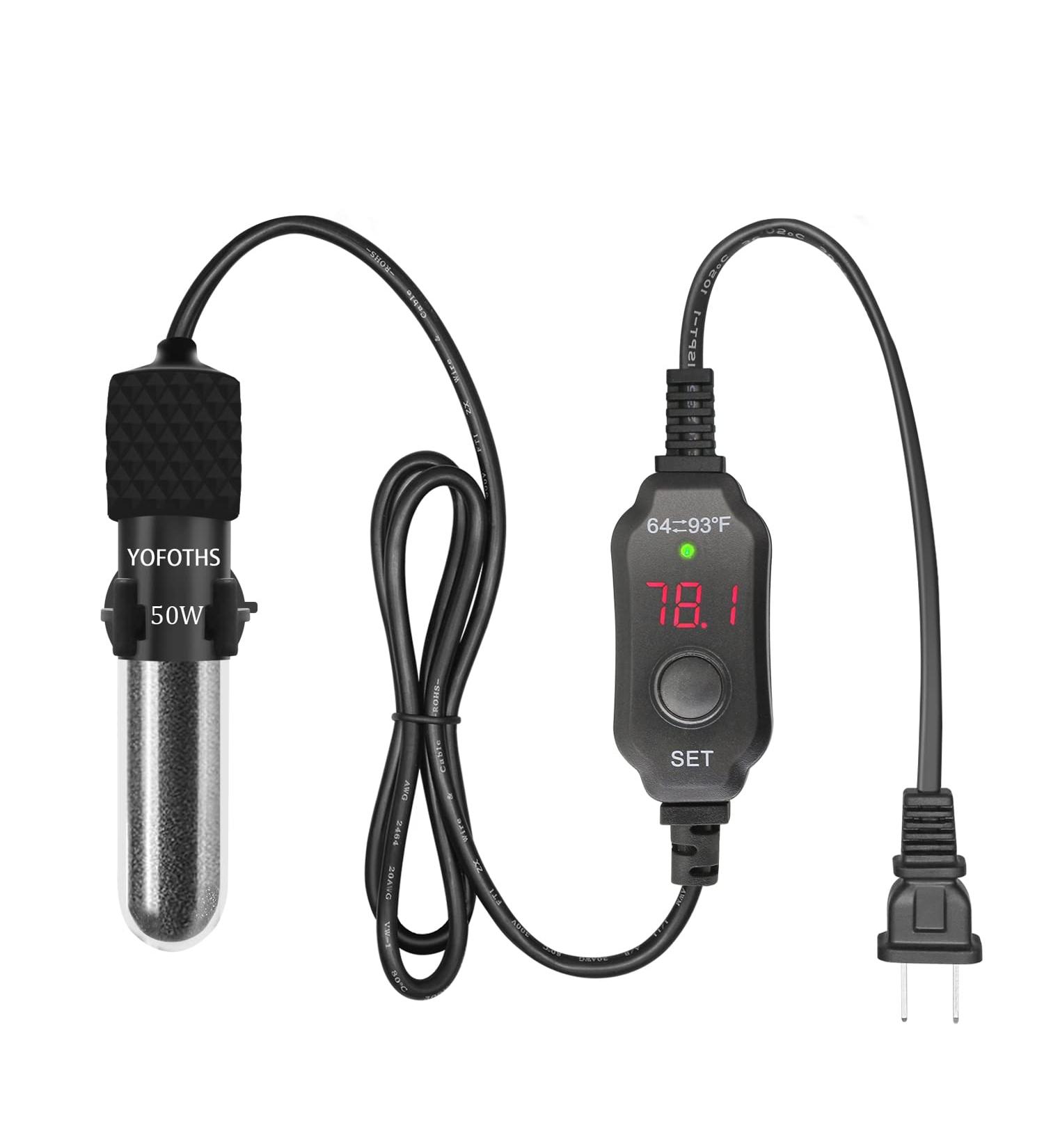 YOFOTHS Aquarium Heater with Built-in Thermometer | Adjustable Mini Tank Heater for 1-40 Gallon Tanks | External Temperature Controller - Buy Online on GoSupps.com