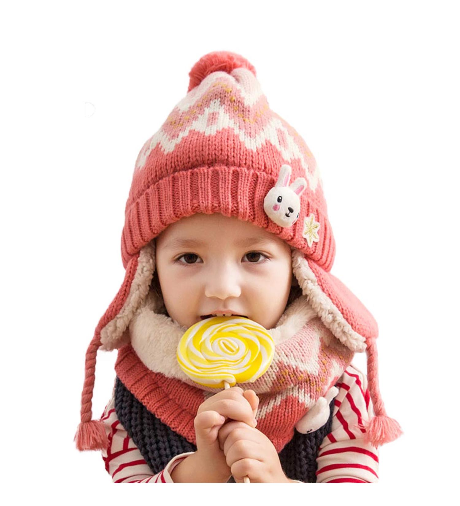 DORRISO Cute Kids Caps Scarf Set - Autumn Winter Knitted Beanies Hat for Girls Boys in Pink - Buy Online on GoSupps.com