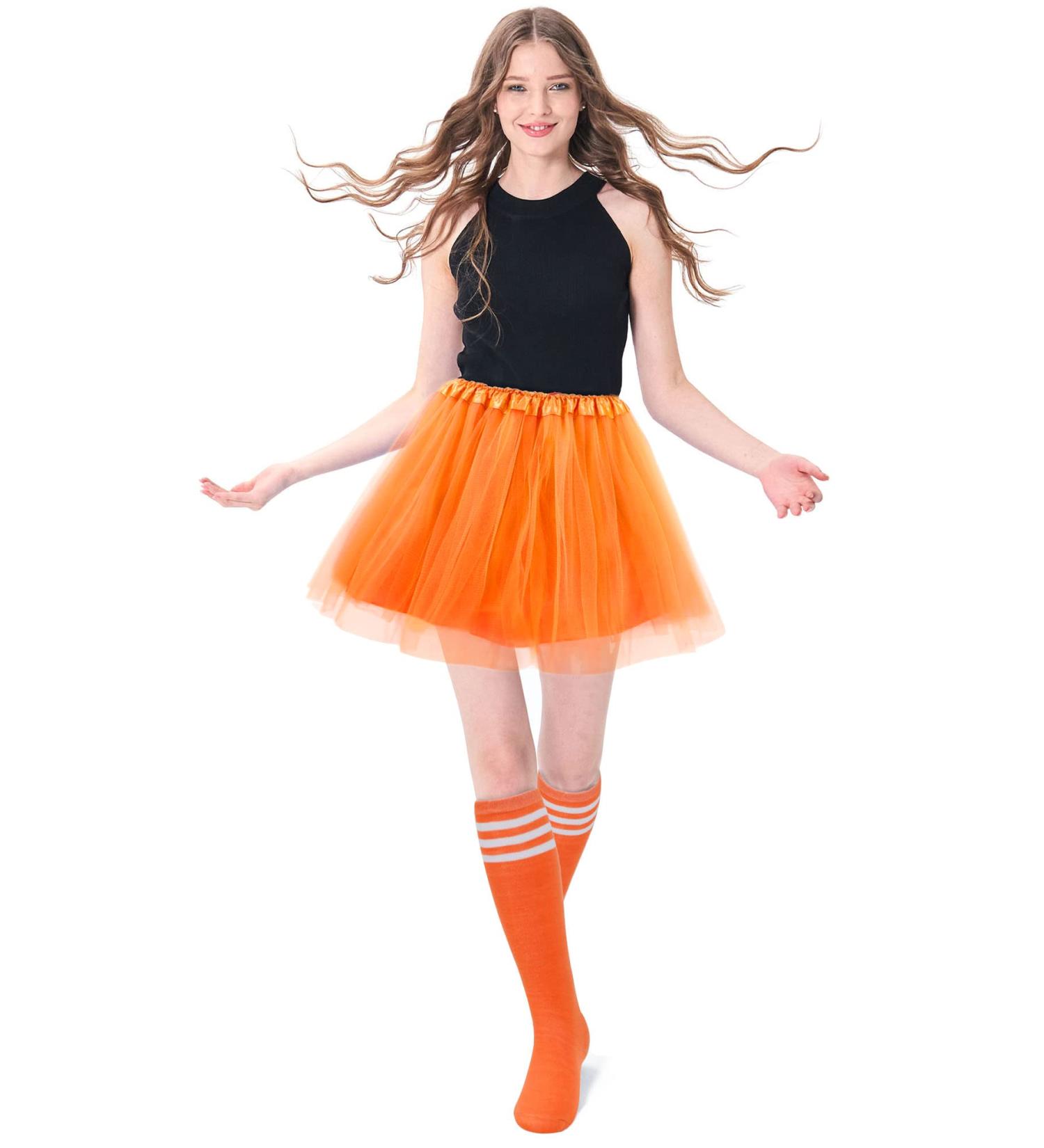 Simplicity Women Costume Set: 4 Layered Tulle Tutu Skirt & Tube Socks in Orange - Buy Online on GoSupps.com