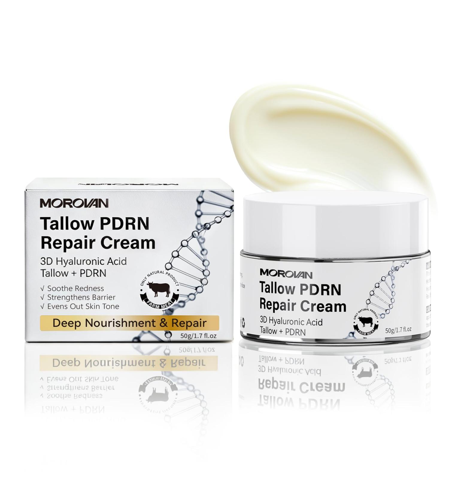 Morovan Tallow PDRN Repair Cream 3D Hyaluronic Acid & Natural Tallow Face Moisturizer for Skin Barrier Repair Intense Hydration & Anti-Aging 1.7 oz - Buy Online on GoSupps.com