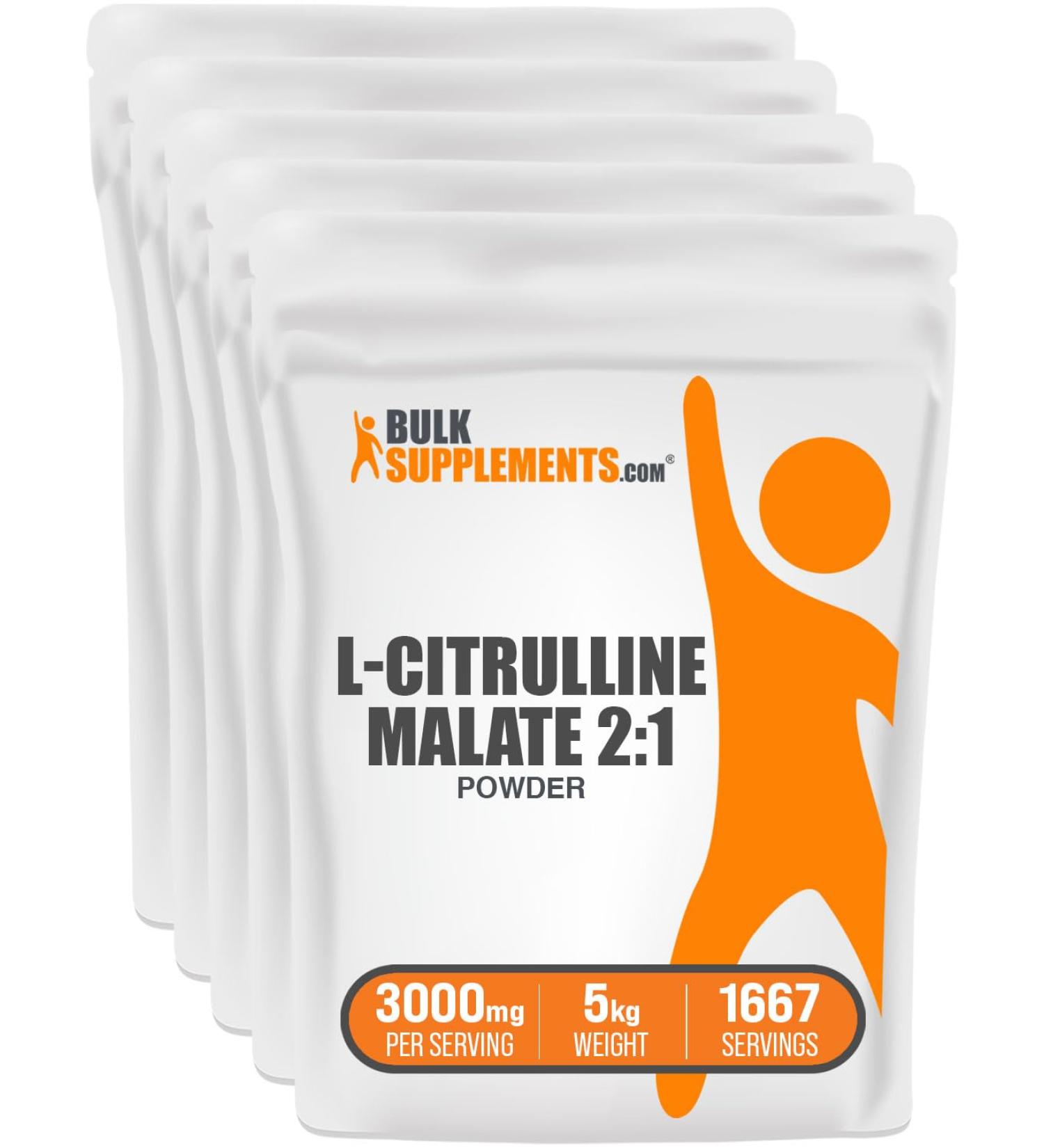 BulkSupplements.com L-Citrulline Malate 2:1 Powder - Nitric Oxide Boost Citrulline Malate Supplement - Unflavored & Gluten Free - 3g per Servings 1kg (Pack of 5) (11 lbs) 11.02 Pound (Pack of 5) - Buy Online on GoSupps.com
