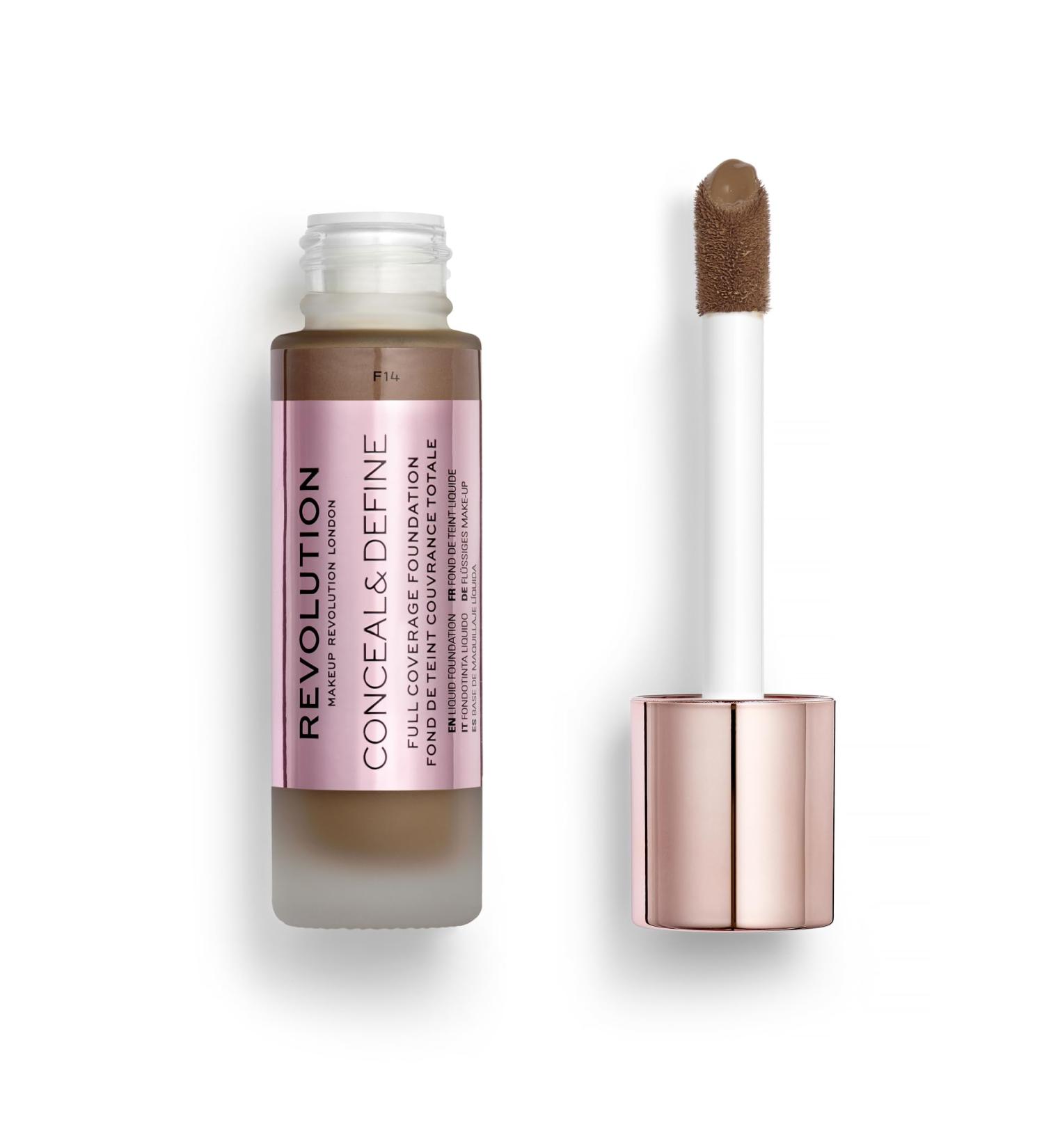 Revolution Beauty Conceal & Define Foundation - Full Coverage Long-Lasting Matte Vegan & Cruelty-Free for Dark Skin Tones (F14) - 0.8 Fl.Oz. International Shipping Available - Buy Online on GoSupps.com
