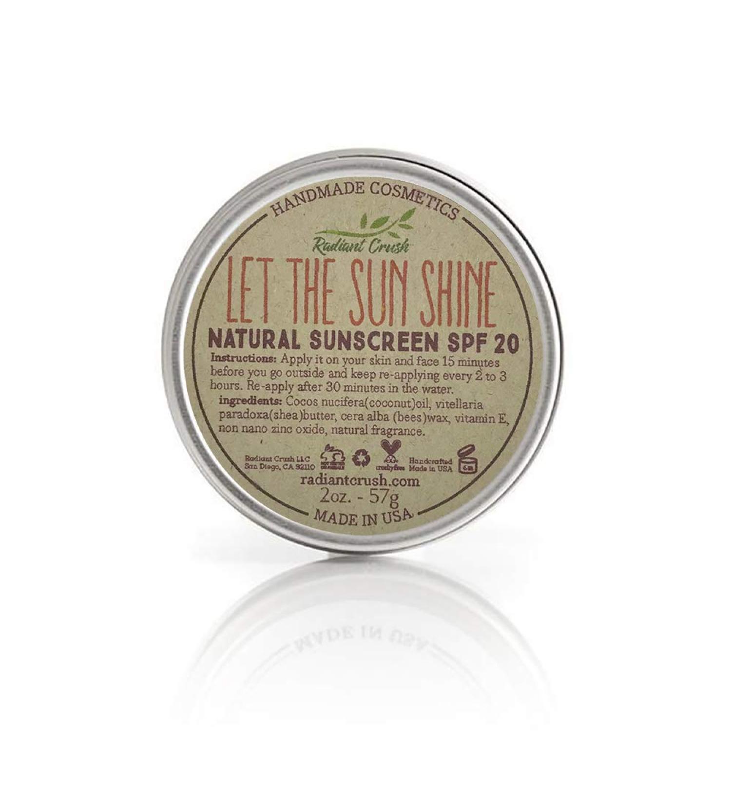 Radiant Crush - Face and Body Natural Sunscreen | Non-Nano Zinc Oxide Very Water Resistant Reef Safe Non-GMO Cruelty Free SPF 20 All Ages Safe Moisturizing Reusable Tin