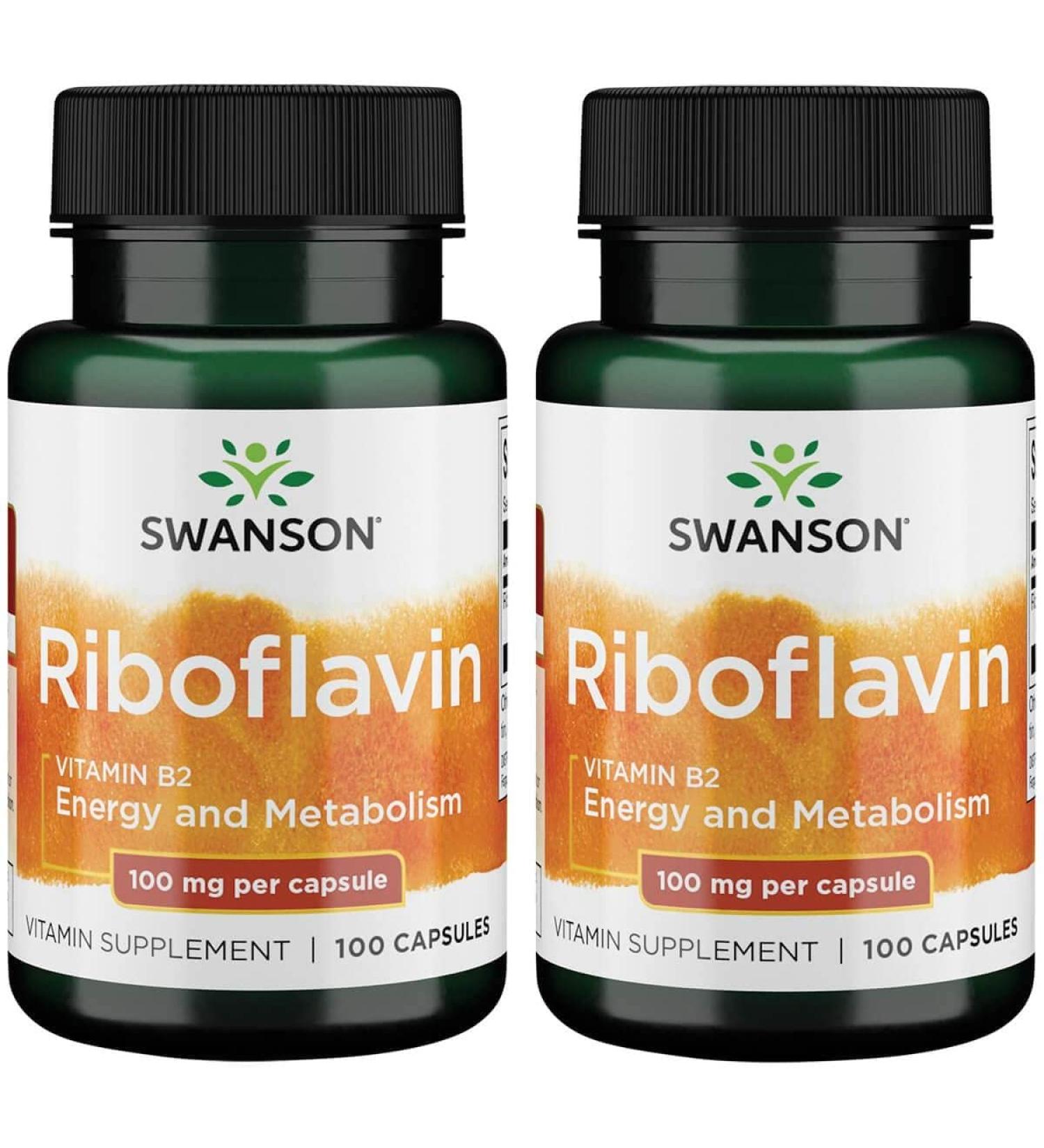 Swanson Vitamin B2 Supplement (Riboflavin) 100mg - Vision and Thyroid Support - Energy Metabolism - 2 Pack - Buy Online on GoSupps.com