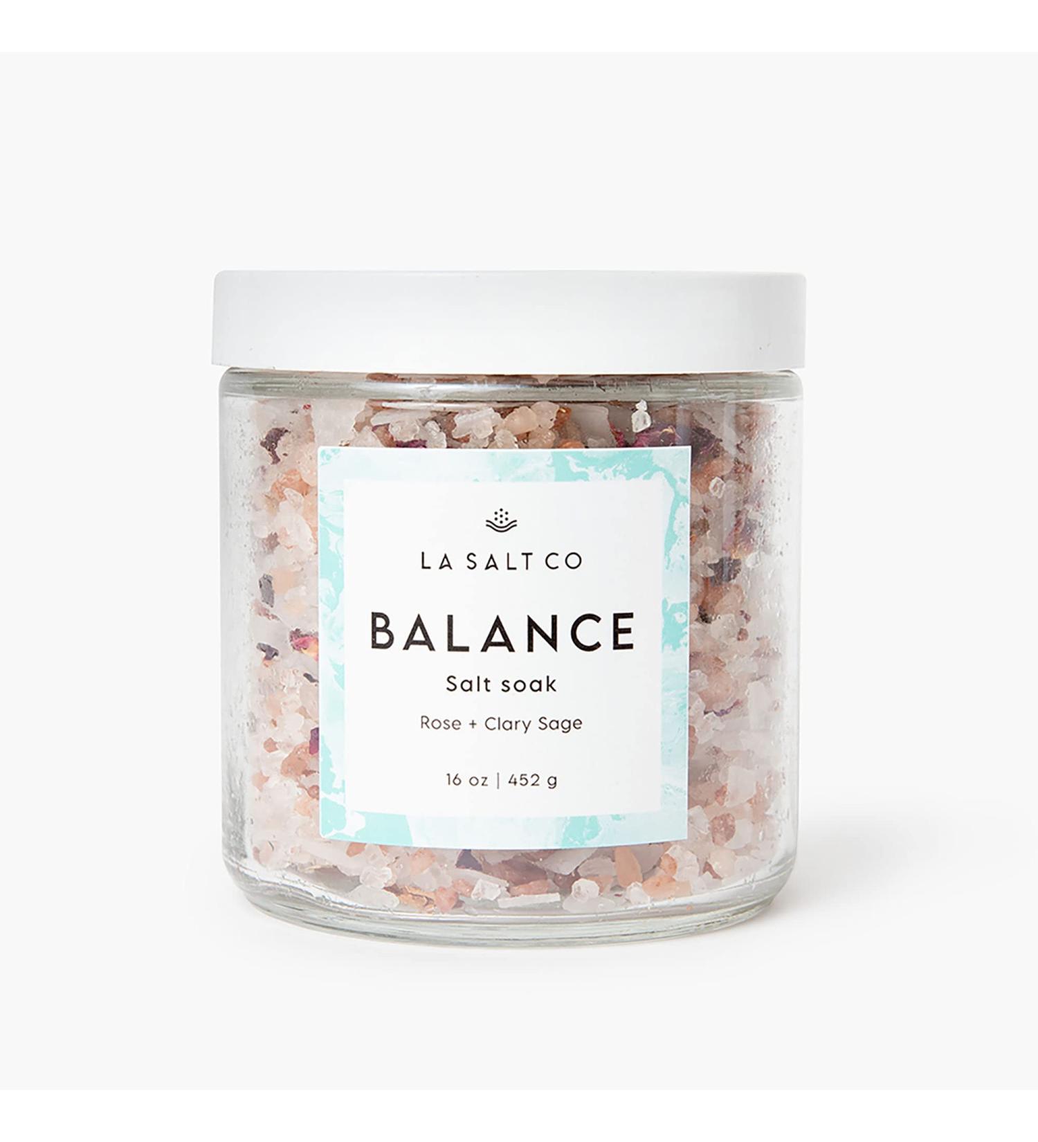 LA SALT CO Aromatherapy Bath Salt Soak - Balance | Mineral-Rich Himalayan Pink Salt & Magnesium Chloride | Rose Geranium, Lavender, Clary Sage | Inner Balance & Relaxation - 16 oz - Buy Online on GoSupps.com