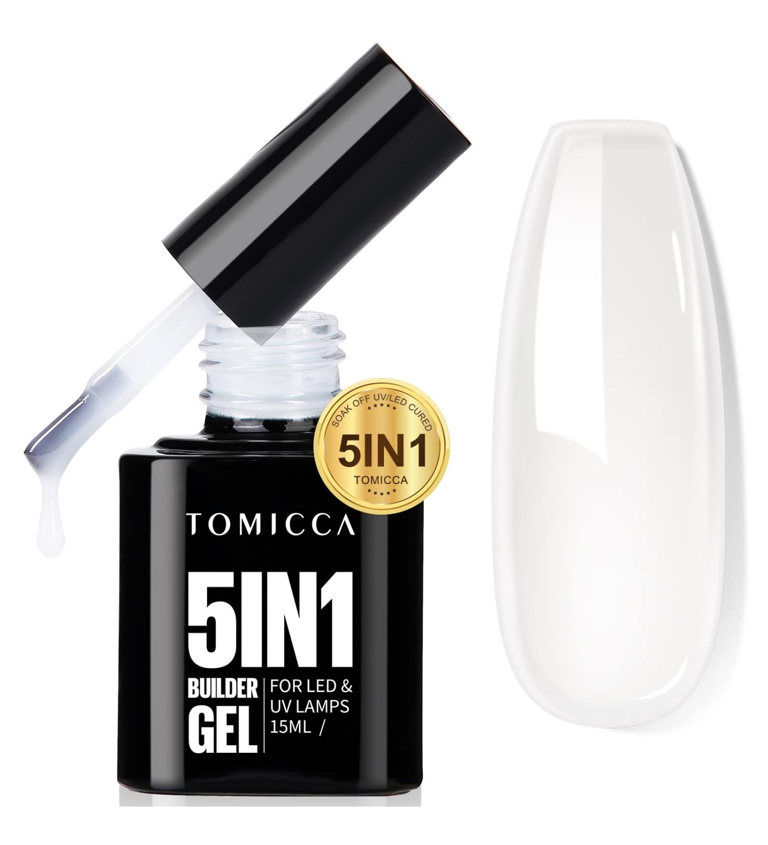 Tomicca 5-in-1 Builder Nail Gel 15ml - UV/LED Gel for Nail Extensions Strengthening & Repair - Milky White Geln gel Design - Buy Online on GoSupps.com