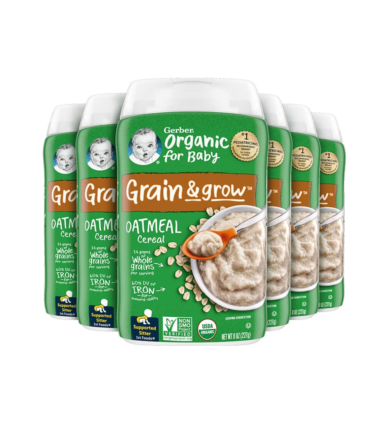Gerber Organic 1st Foods Grain & Grow Oatmeal Baby Cereal 8oz (Pack of 6) - Healthy Infant Meal Option - Buy Online on GoSupps.com