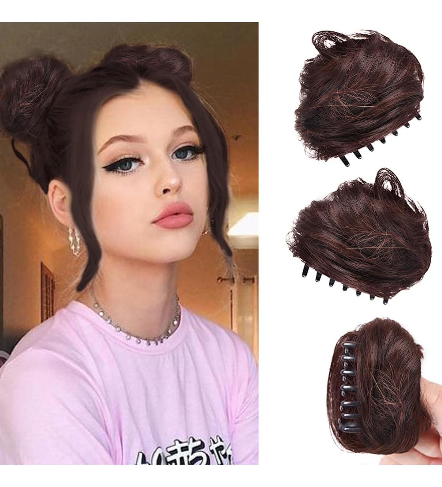 RPAEOY Dark Brown Messy Bun Claw Clips - 2 Pack Synthetic Hair Scrunchy Donut for Women - Buy Online on GoSupps.com