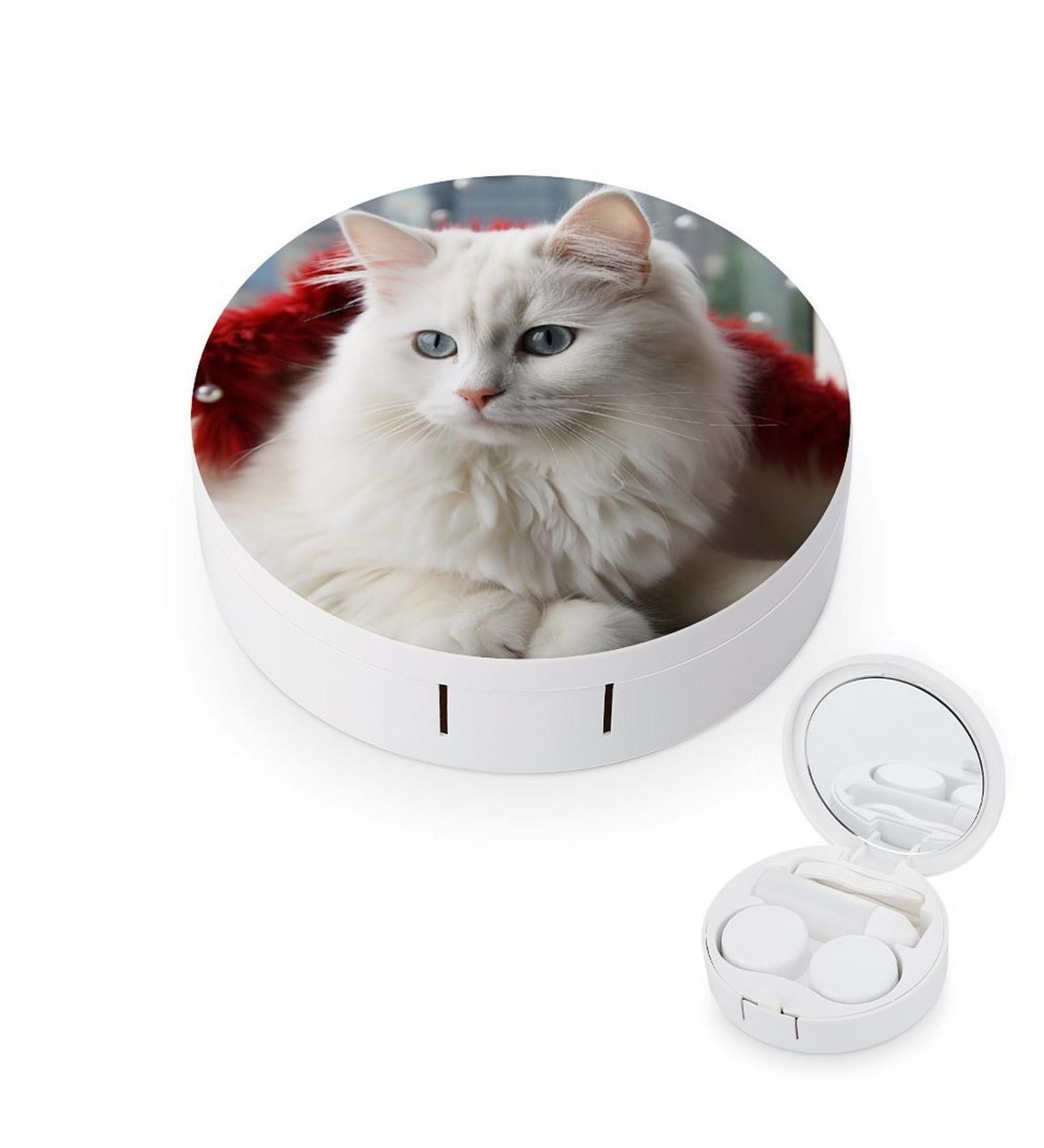 Cute White Cat Contact Lens Case - Portable Travel Storage Box for Lenses - Buy Online on GoSupps.com