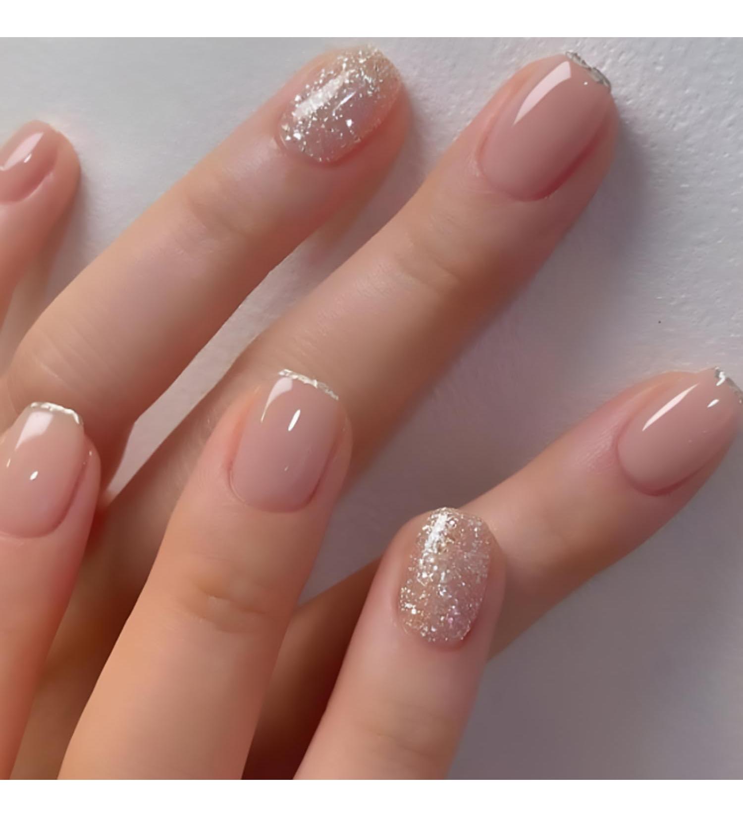 24Pcs Brown Glitter Square Press on Nails - Reusable Fake Nails for Women | Full Cover Acrylic Stick On Nails - Buy Online on GoSupps.com