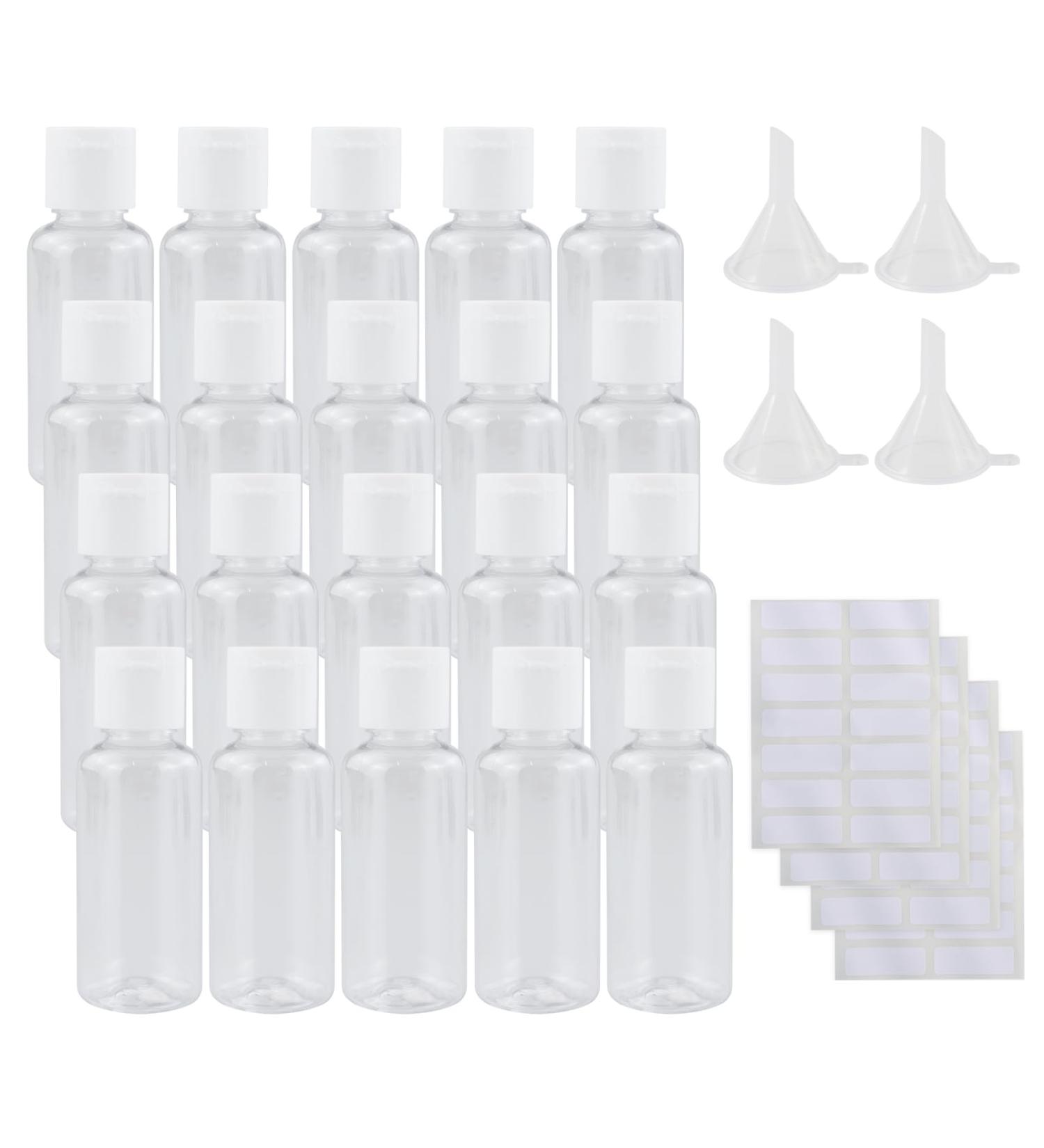 ZCYKJ 20 Sets 30ml Plastic Bottles Empty Travel Bottles Clear Refillable Plastic Travel Bottles for Liquids Flip Cap Bottles with 4 Pcs Small Funnel and 4 pcs Labels for Travel or Cosmetic - Buy Online on GoSupps.com