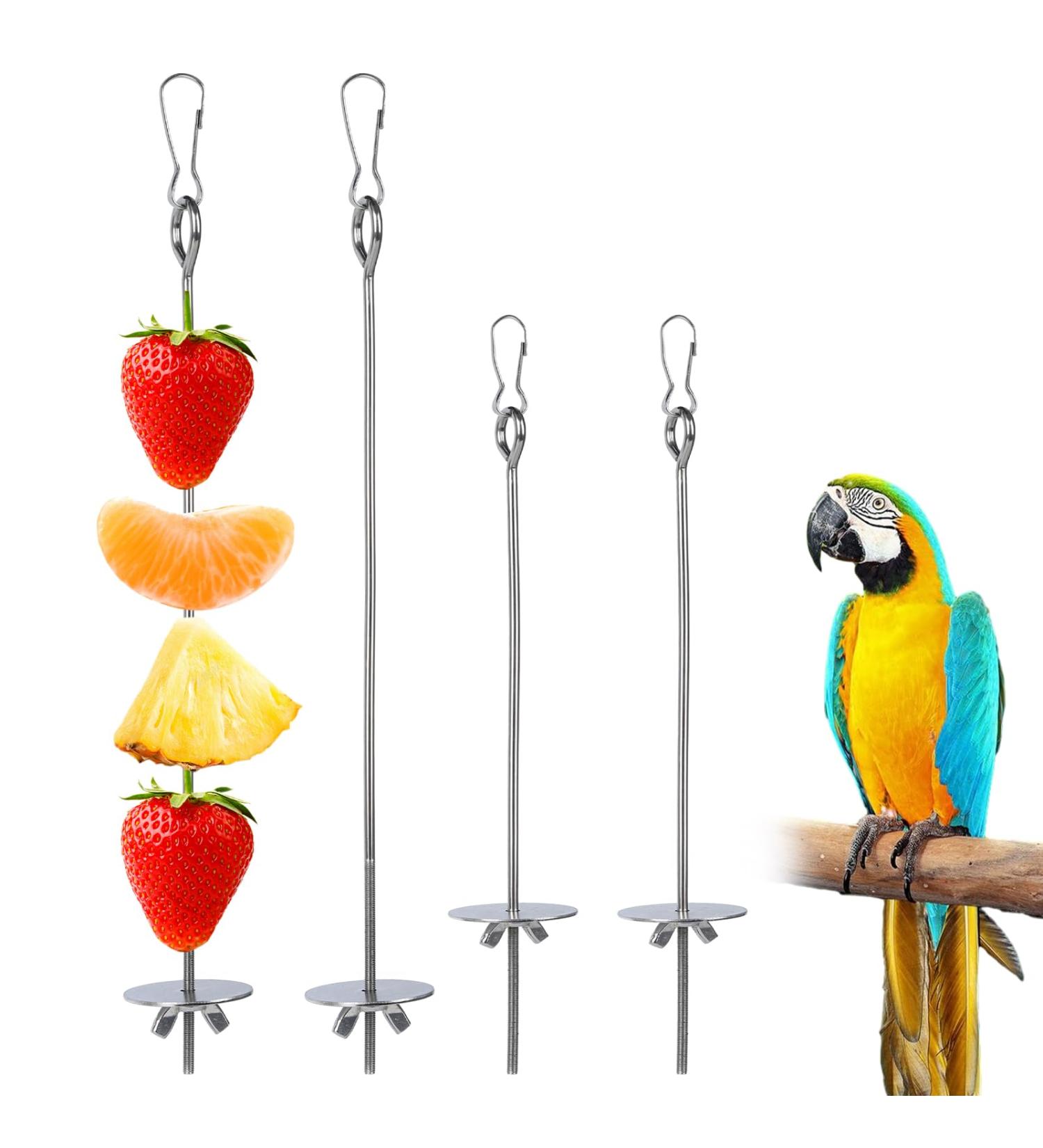 4 Pcs Bird Skewer Stainless Steel Parrot Skewer Feeder Bird Veggies Skewer Fruit Food Holder Hanging Food Feed Tool Foraging Toy Bird Toys for Budgie Parakeet Cockatiel - Buy Online on GoSupps.com