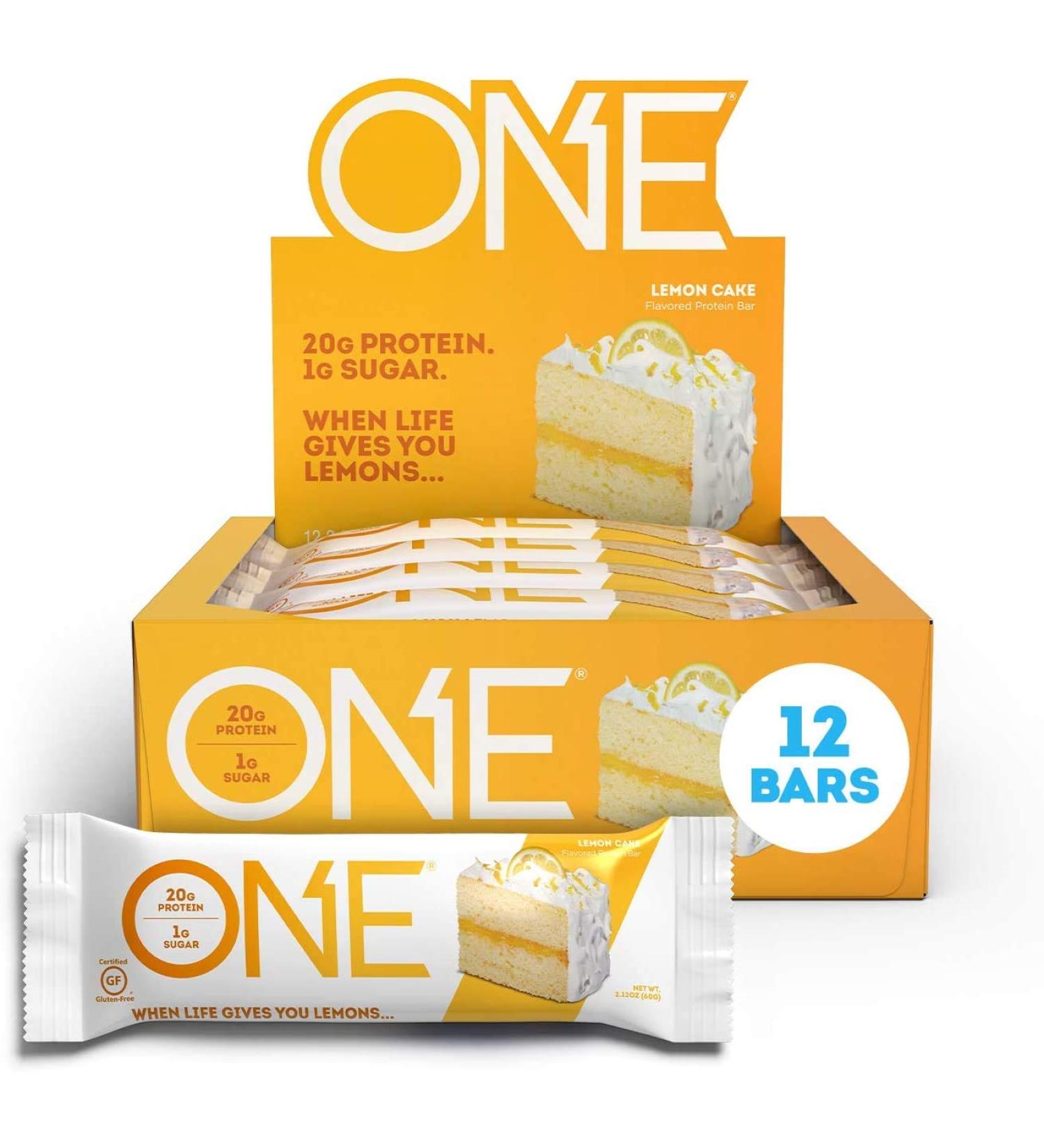 One Brands One Bar Lemon Cake | 12 Bars (2.12 oz Each) | Protein Snack High in Fiber - Buy Online on GoSupps.com
