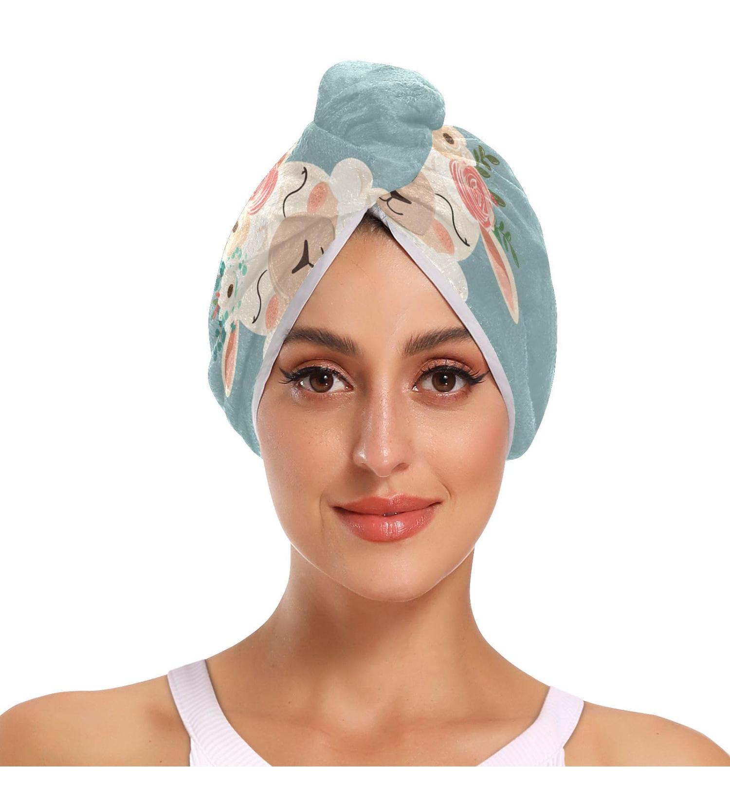 Shop Cute Floral Sheep Hair Towel 2 Pack - Super Absorbent Quick Dry Hair Turbans for Women & Girls - Buy Online on GoSupps.com