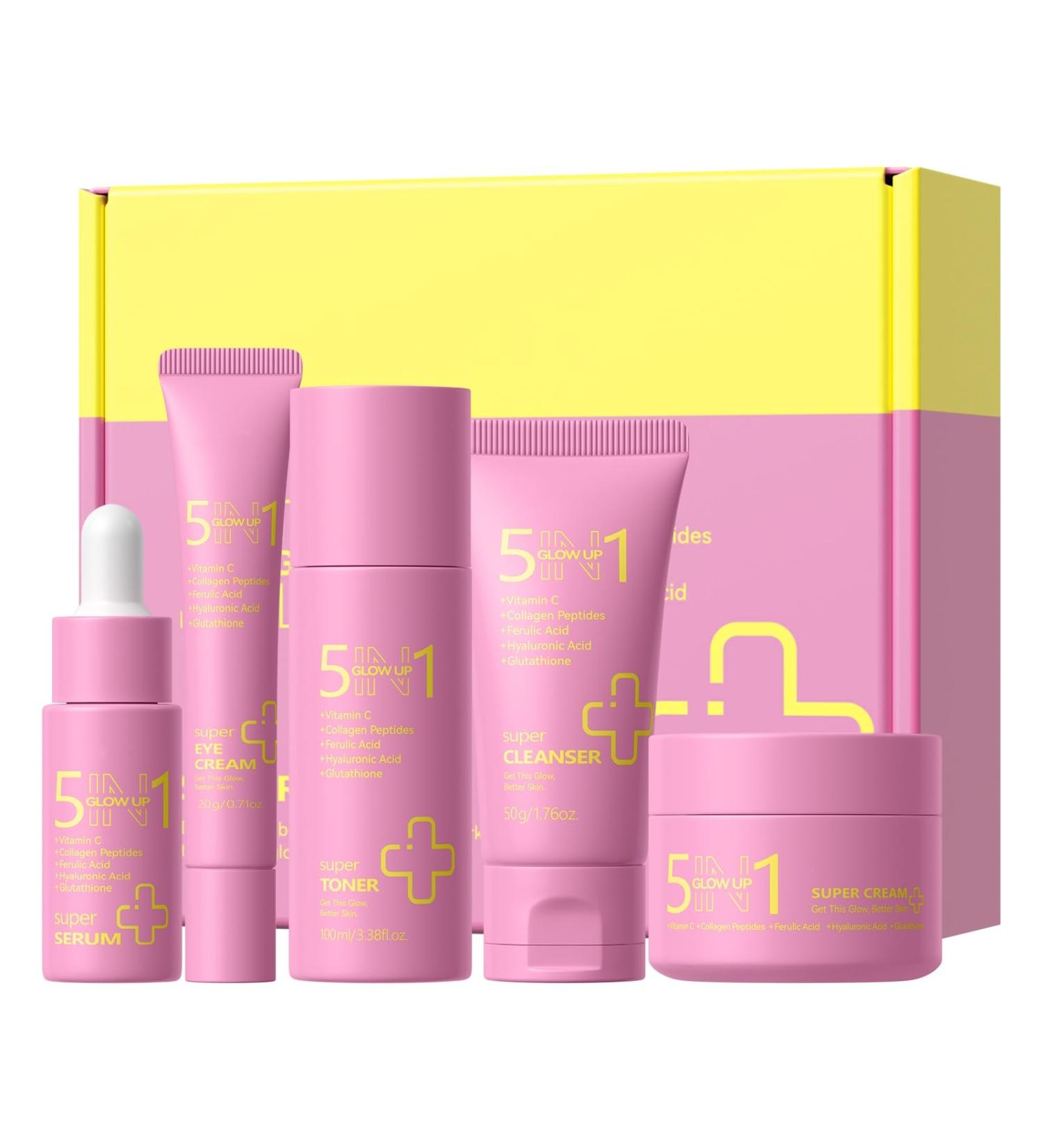 XJBD 5-Piece Glow Skincare Set for Women Radiating Skin Care Kit with Cleanser Toner Serum Eye Cream & Moisturizer Travel Size Gift Idea (SET 2) - Buy Online on GoSupps.com
