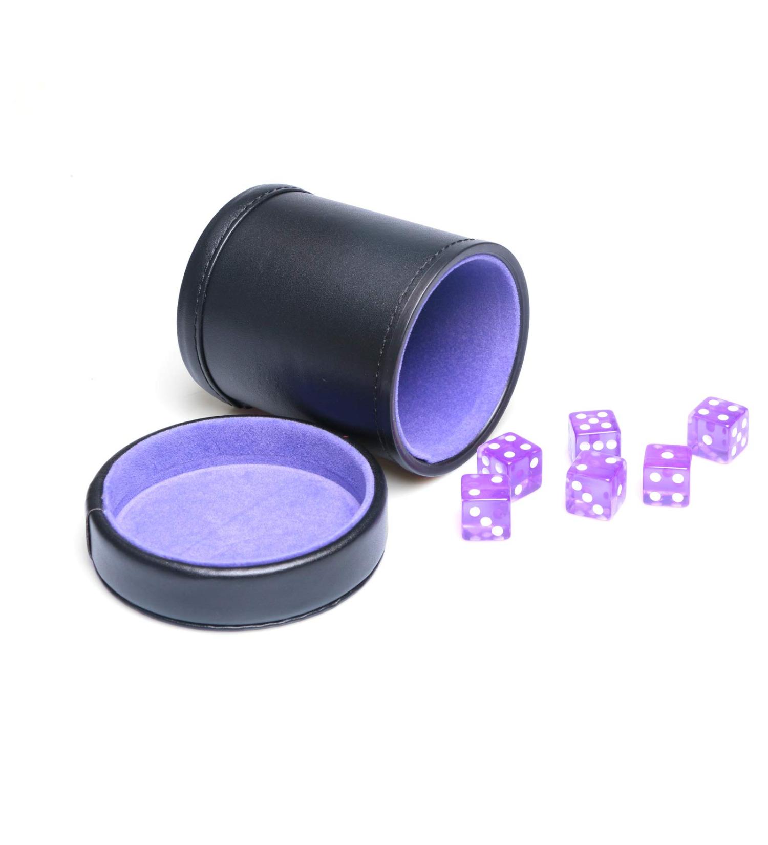 Purple PU Leather Dice Cup Set with Translucent Dice - Perfect for Liars Dice, Farkle, Yahtzee - Buy Online on GoSupps.com
