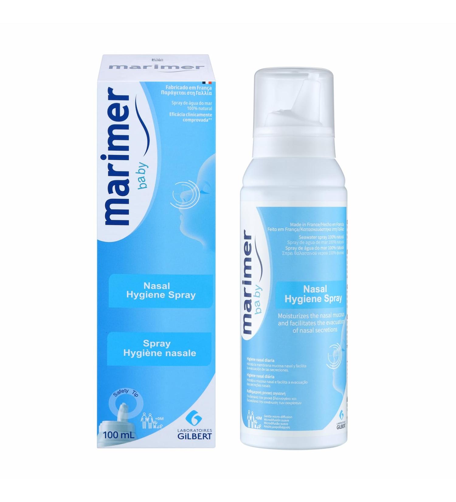 Marimer Baby Daily Saline Nasal Spray (3.38 fl oz / 100 ml) 0.9% Isotonic Natural Seawater for Nasal Cleansing & Moisture for Infants and Children - Buy Online on GoSupps.com