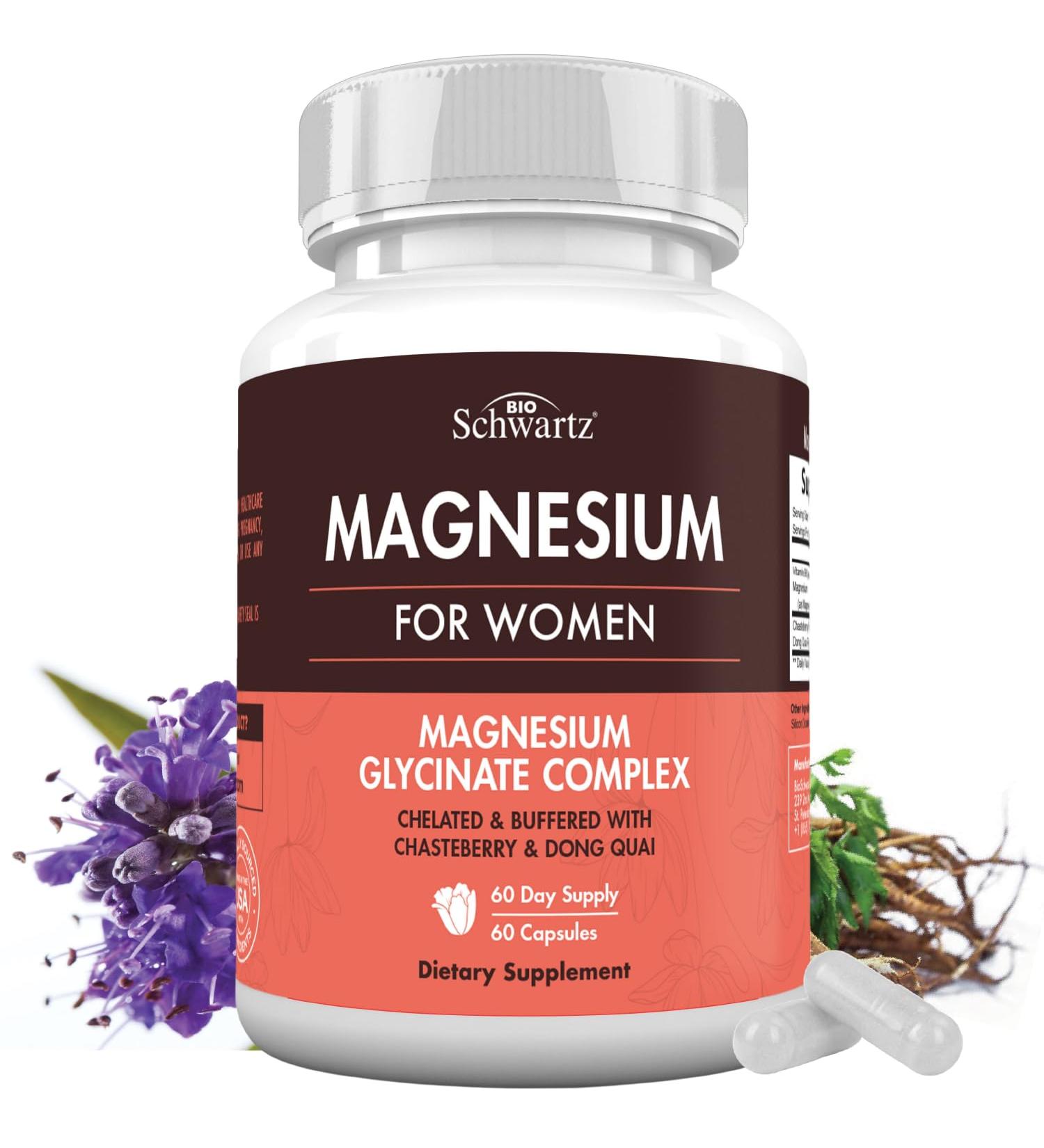 4-in-1 Magnesium Complex for Women - Magnesium Bisglycinate with Chasteberry Dong Quai & Vitamin B6 for Stress Relief Better Sleep Nerve Bone & Muscle Support - Third Party Tested 60 Capsules 60 Count (Pack of 1) - Buy Online on GoSupps.com