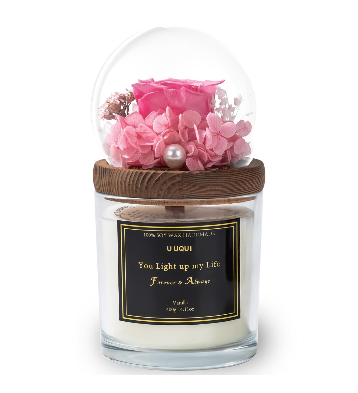 Vanilla Scented Candles Gift Set for Women - Aromatherapy 14oz Soy Candles with Pink Preserved Rose - Perfect Christmas & Birthday Gifts for Moms - Buy Online on GoSupps.com