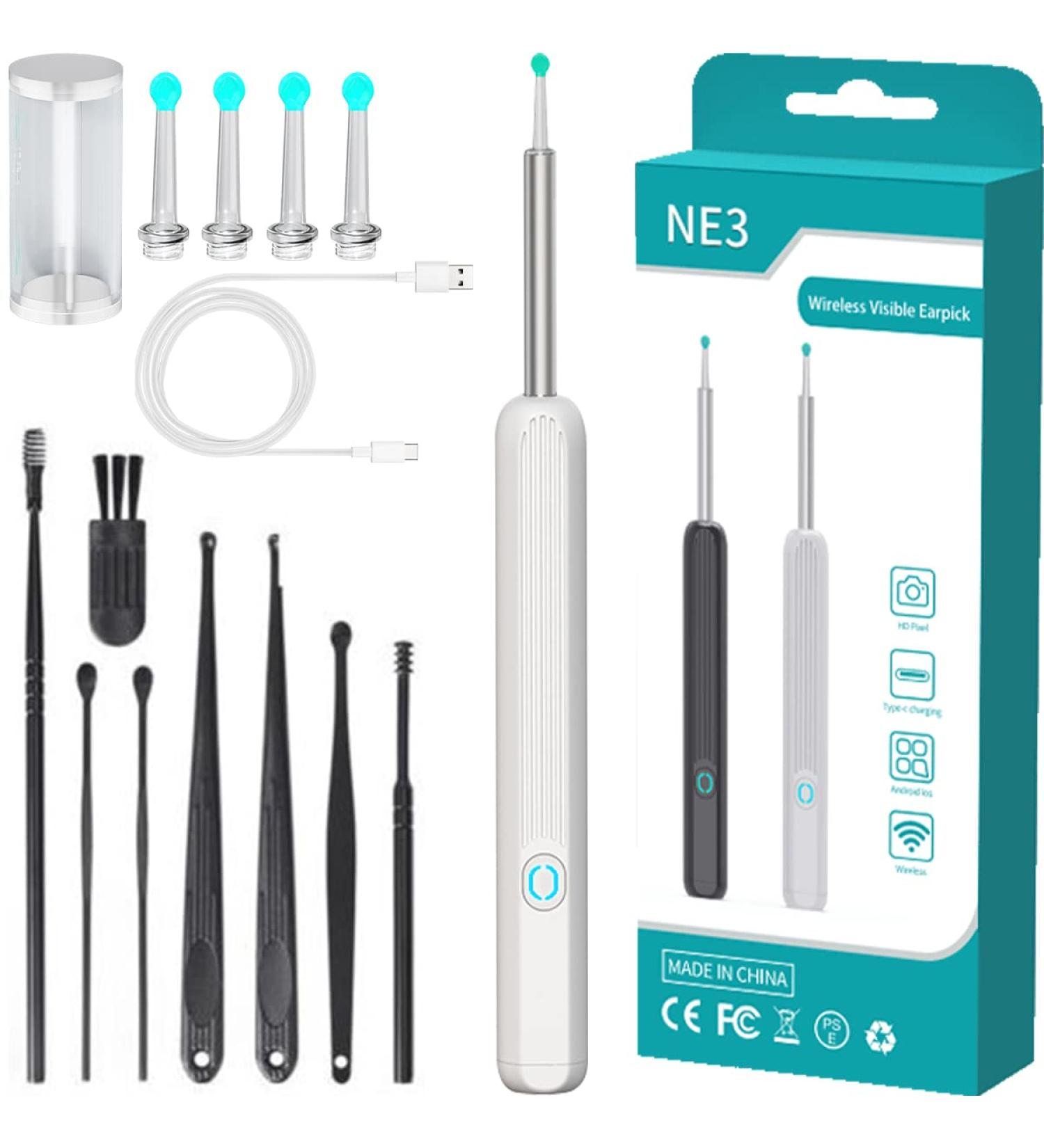 1080P HD WiFi Ear Endoscope Wireless Otoscope with LED Lights - Ear Wax Remover Kit for Adults, Kids, Pets - Visual Ear Cleaner Camera - White (8pcs Ear Picks) - Buy Online on GoSupps.com
