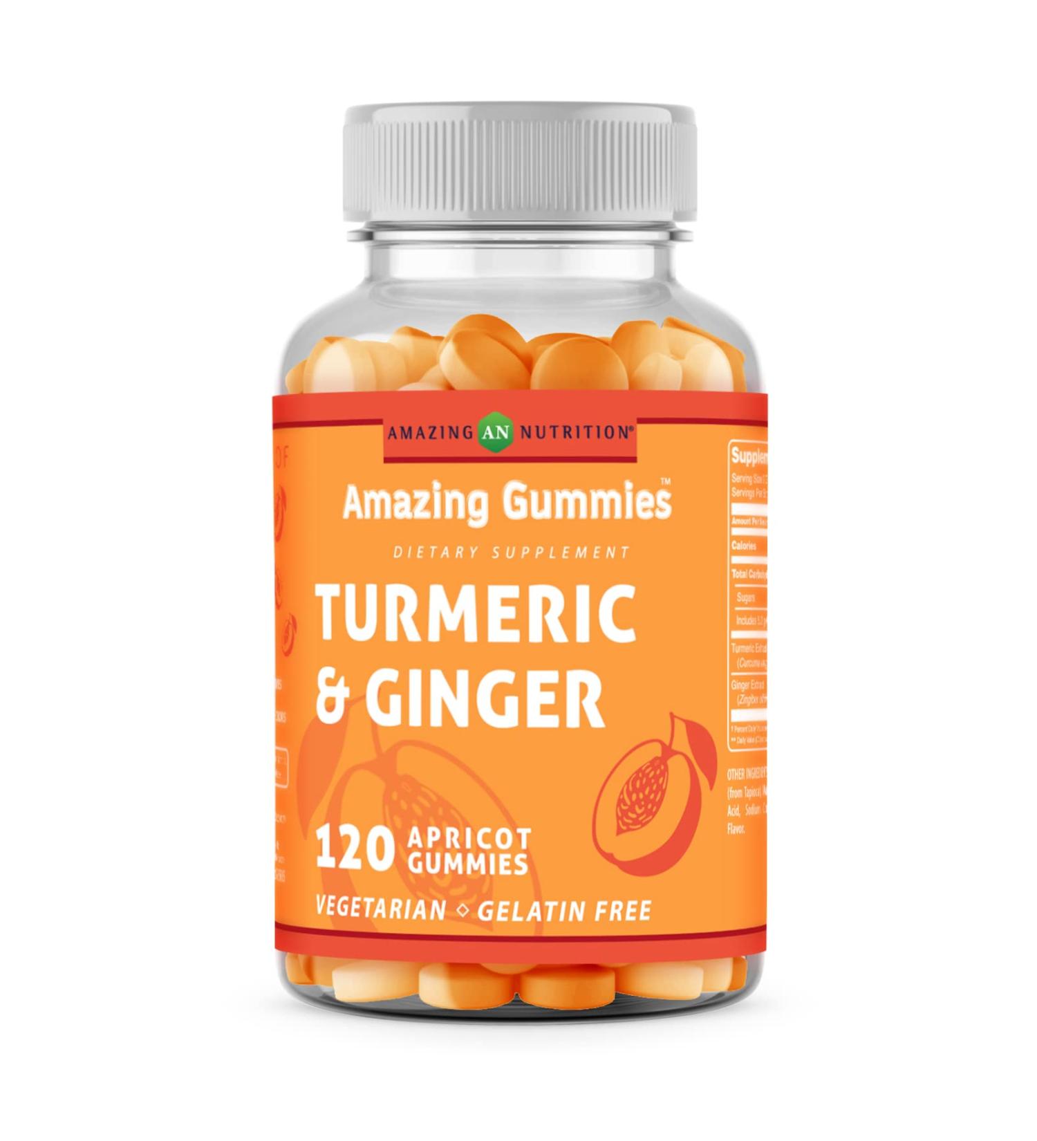 Amazing Formulas Turmeric Curcumin with Ginger 270mg - 120 Gummies | Apricot Flavor, Non-GMO, Gluten Free | USA Made - Buy Online on GoSupps.com