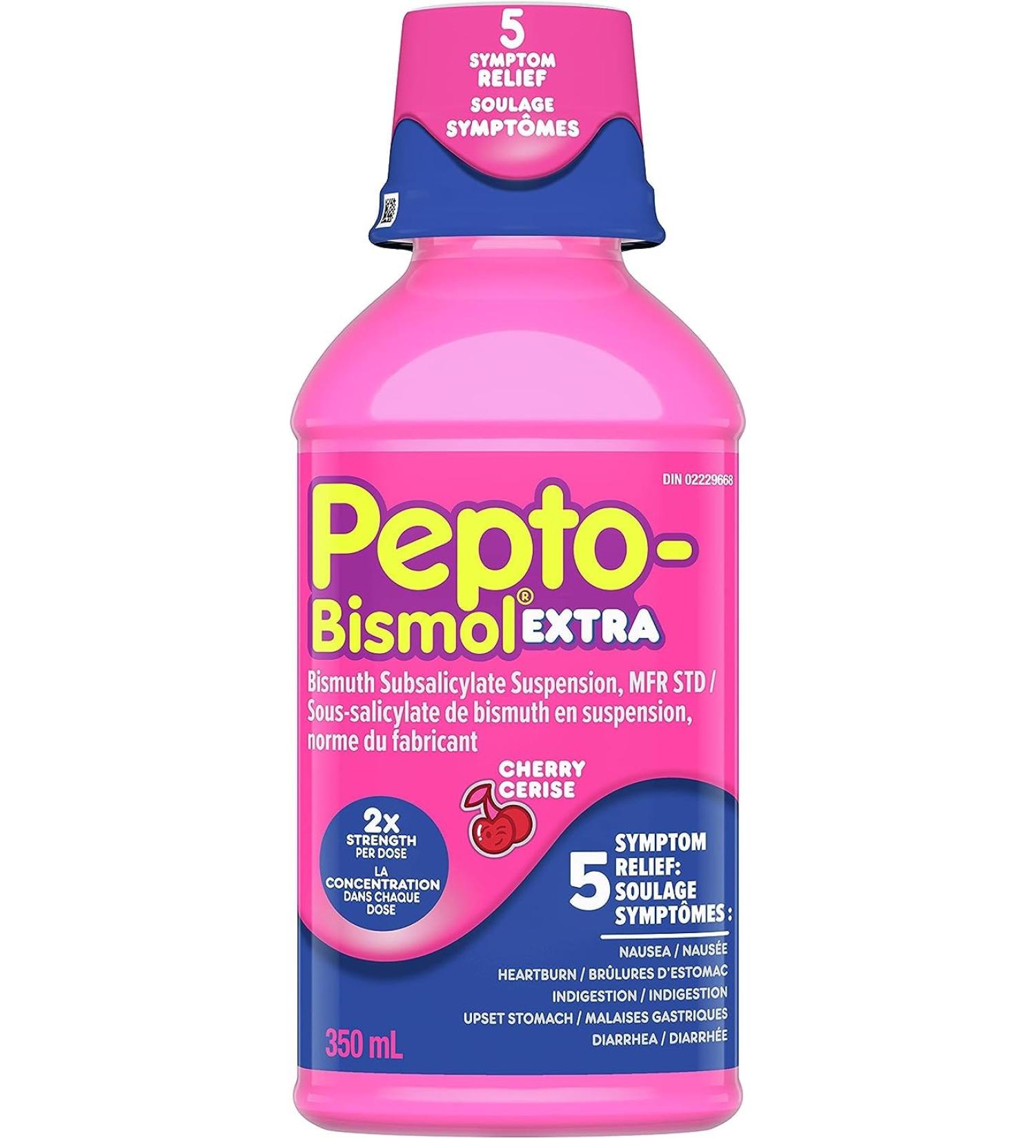 Pepto Bismol Extra Strength Liquid 2X Concentrated Formula Upset Stomach Relief Diarrhea Relief Heartburn Nausea Indigestion Upset Stomach Cherry Flavour 12oz /350mL Cherry 350 mL (Pack of 1) - Buy Online on GoSupps.com