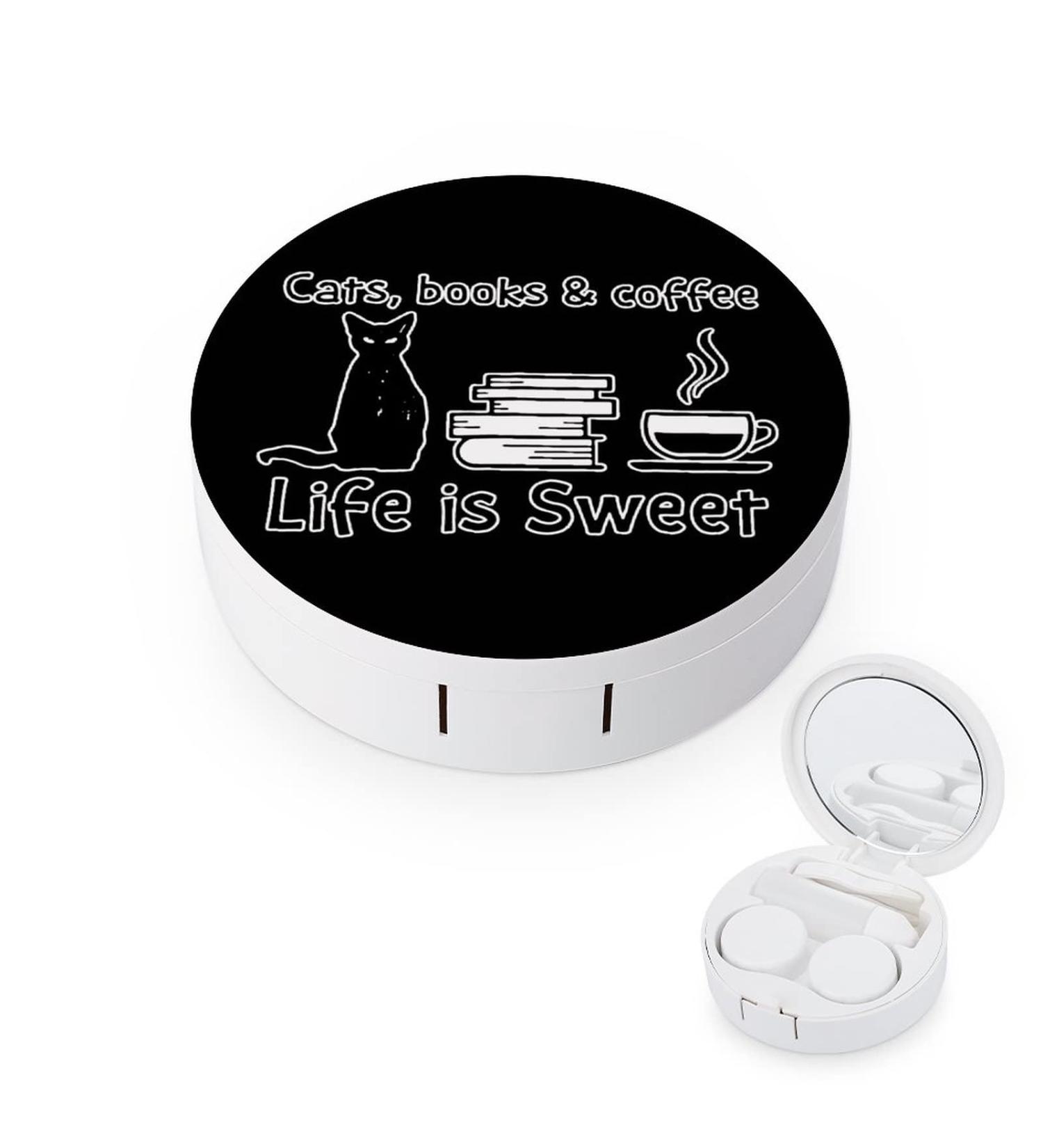 Books Cats Life Is Sweet Round Case For Contact Lens Kit Storage Box with Mirror Printed - Buy Online on GoSupps.com