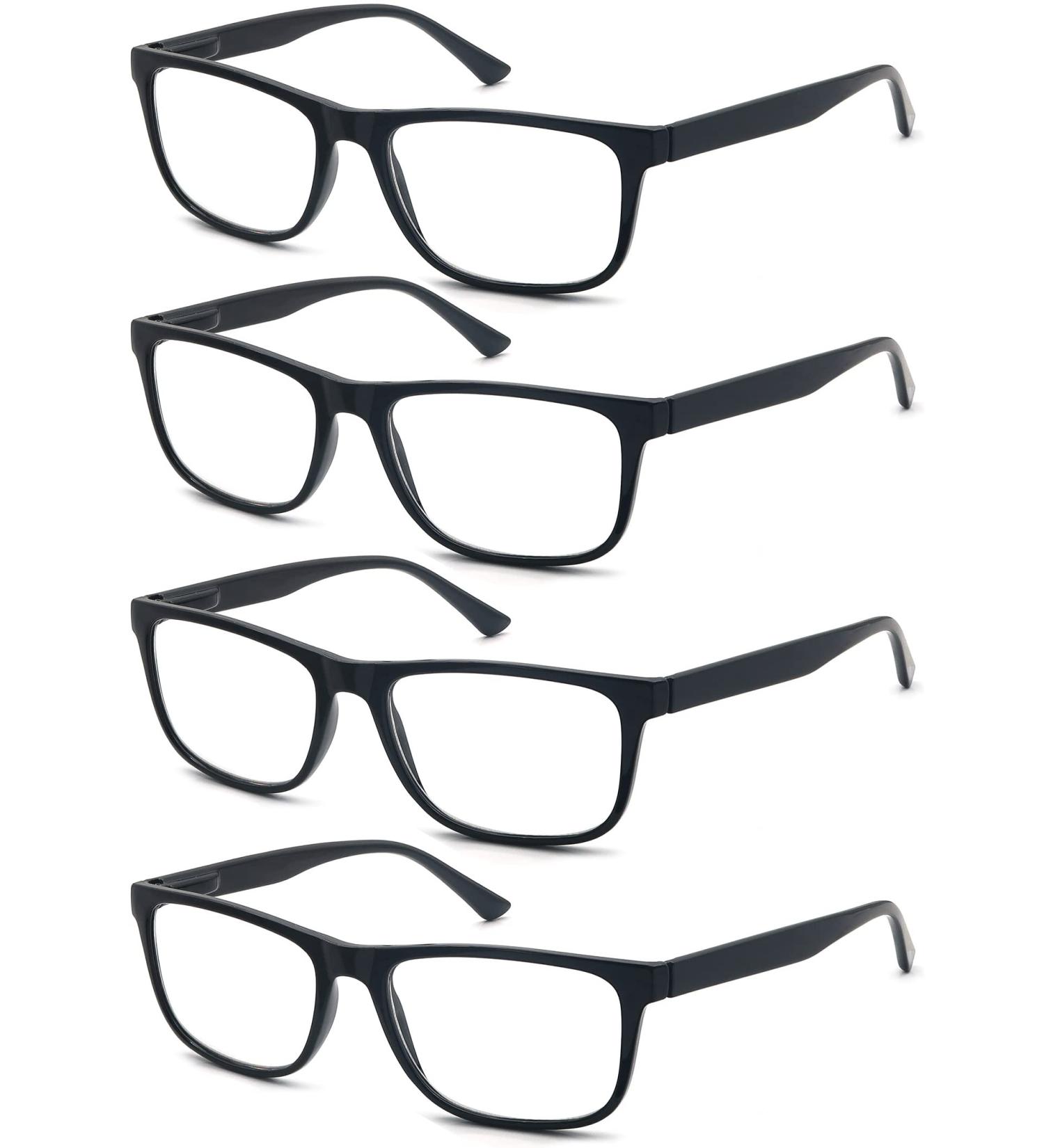 OLOMEE Reading Glasses 2.00 Men's Oversized Large Square Readers Black Frame 4 Pack - Lightweight Eyeglasses for Reading with Flexible Spring Hinge - Buy Online on GoSupps.com
