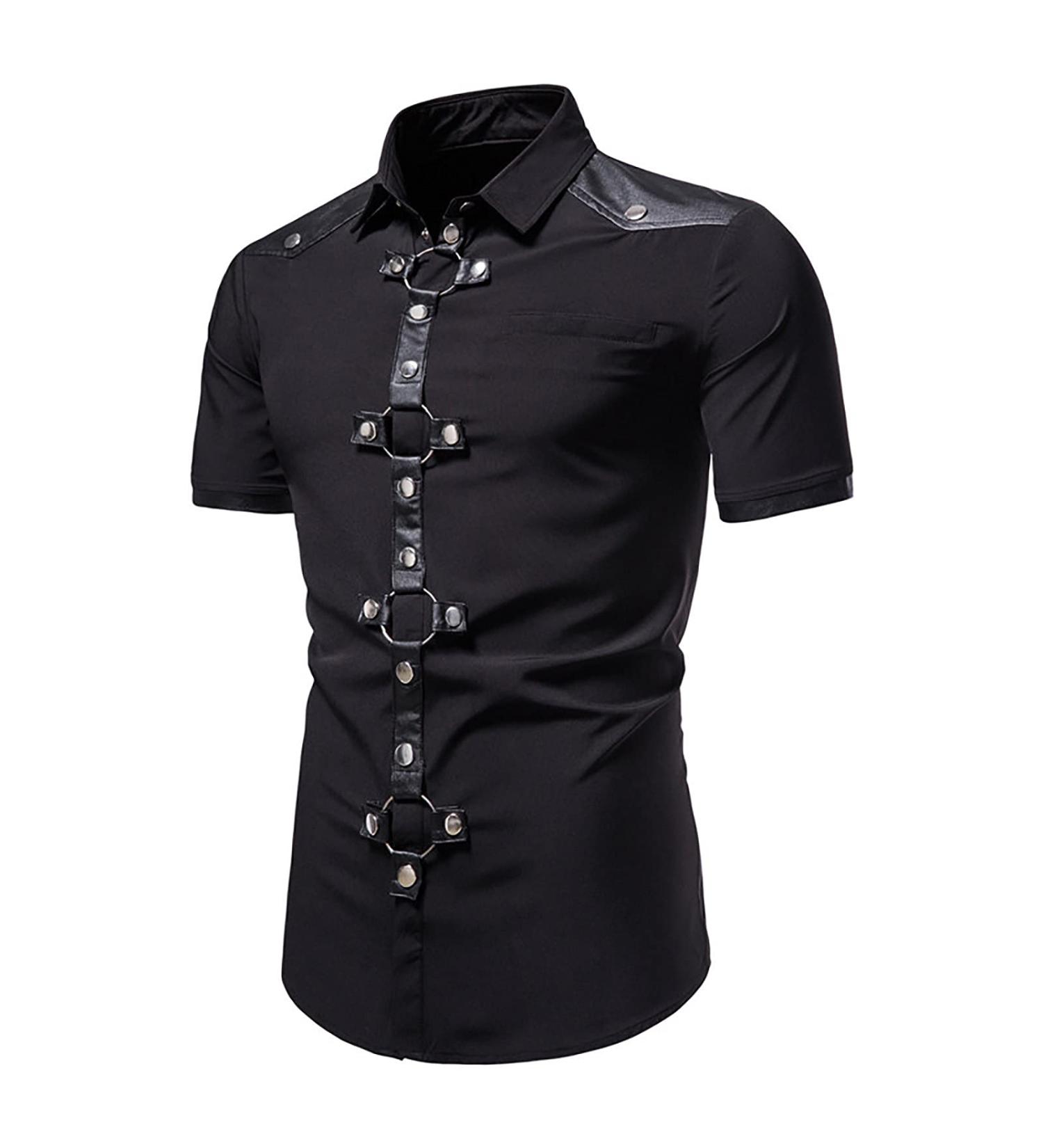 Men's Gothic Metal Ring Button Down Shirt - Black - 3XL - Buy Online on GoSupps.com