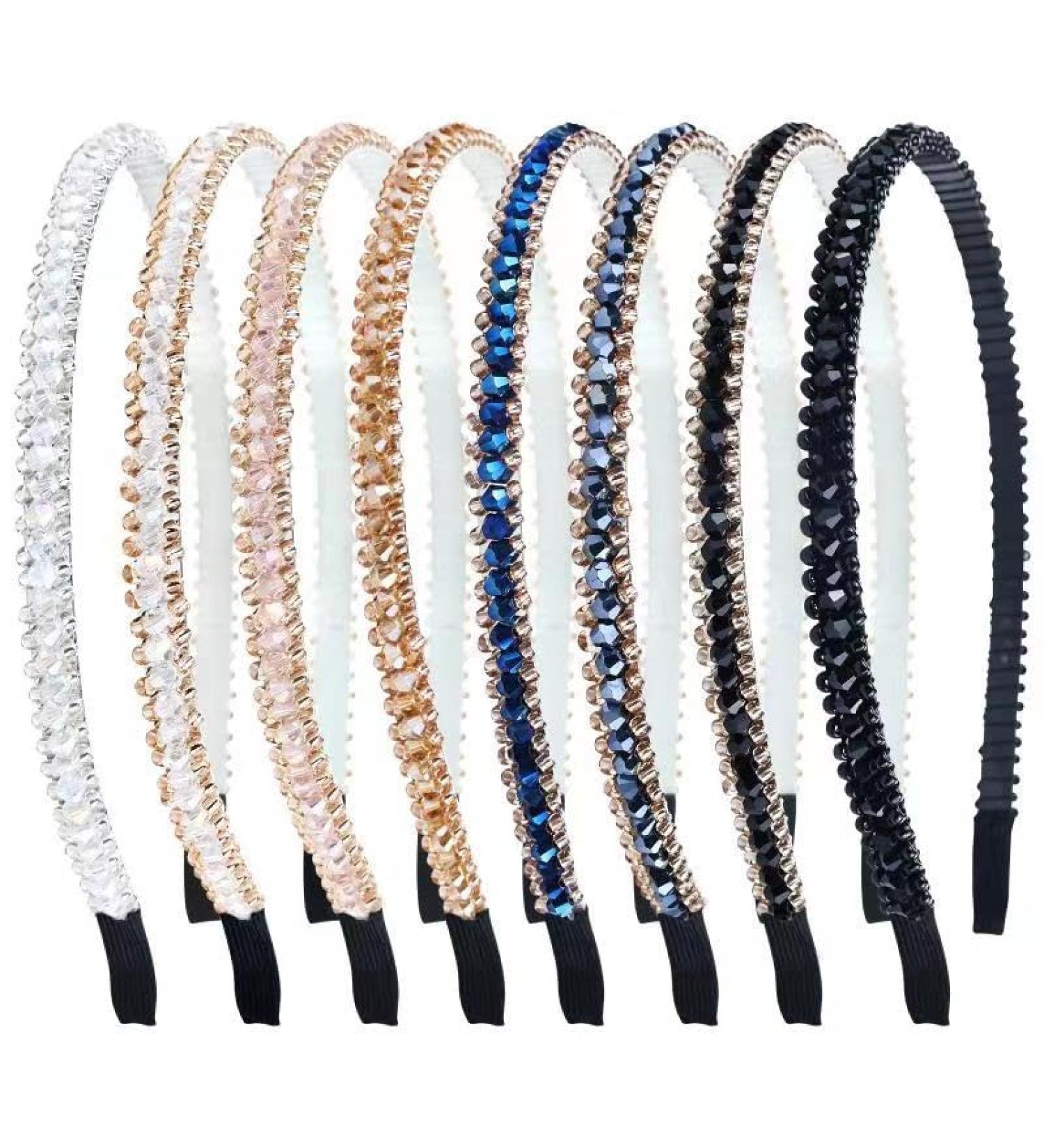 inSowni 8 Pieces Decorative Birthday Party Prom Weddling Sparkling Crystal Rhinestone Metal Headbands Hair Bands Hoops Accessories for Women Girls Teens Kids - Buy Online on GoSupps.com