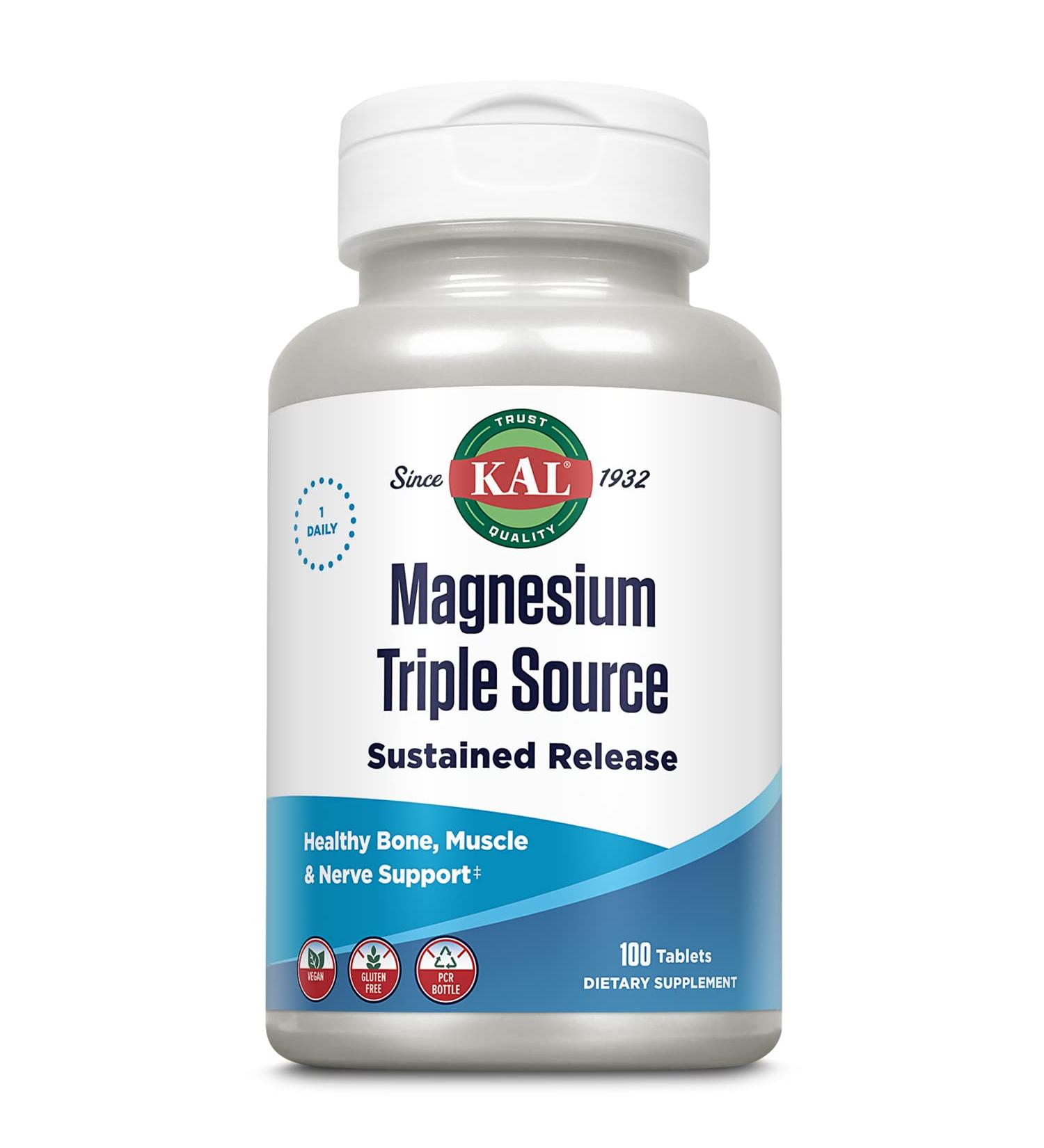 KAL Triple Source Magnesium Complex | 100 Tabs | Vegan, Gluten-Free | Bone, Muscle, Nerve Support | 60-Day Guarantee - Buy Online on GoSupps.com