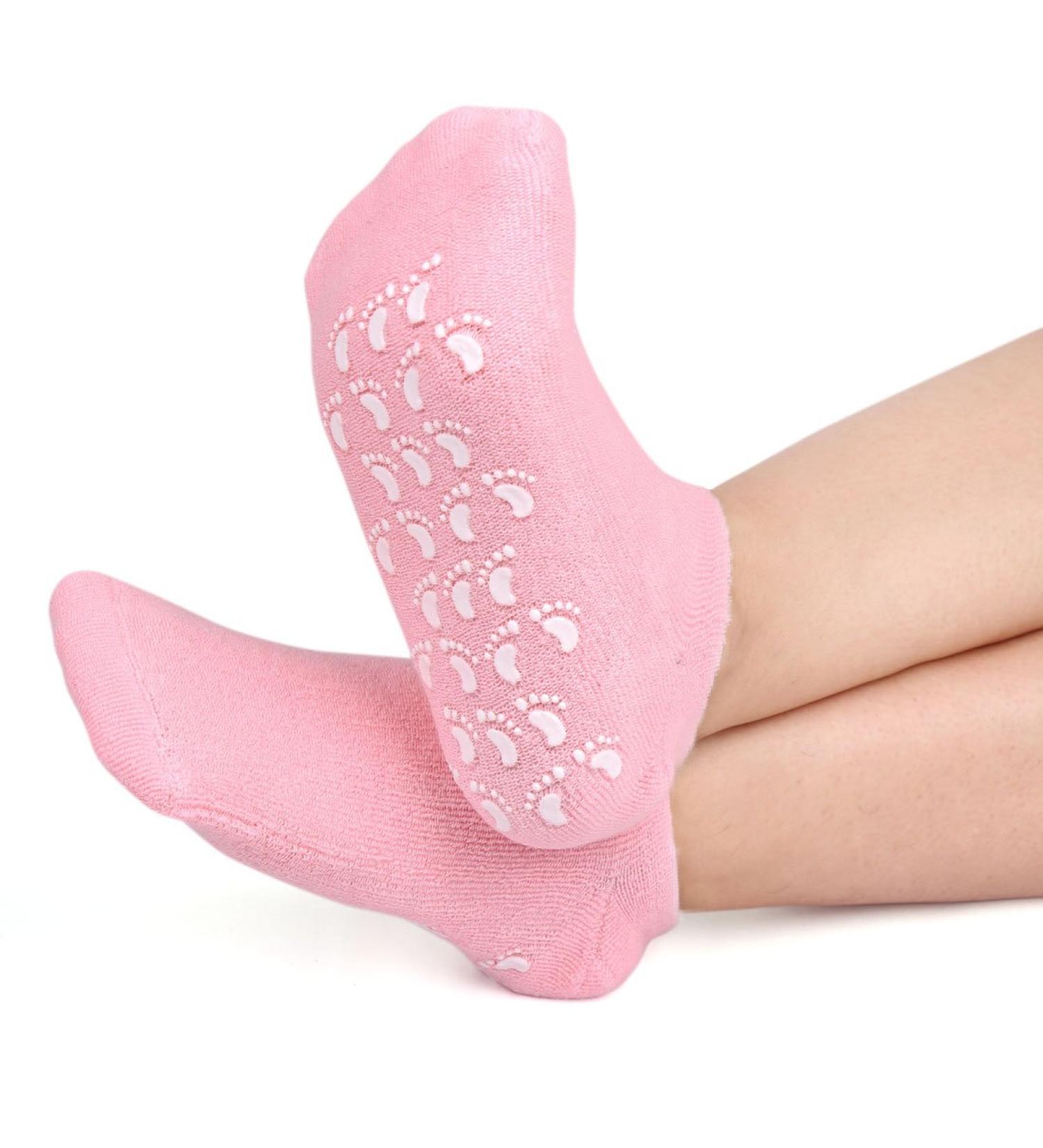 GWUK Glow Moisturising Gel Heel Sock Pink Foot Therapy Soften & Moisturise Dry Cracked Heels with Natural Self Activating Infused Lining Blended Jojoba Oil Olive Vitamin E Lavender - Buy Online on GoSupps.com
