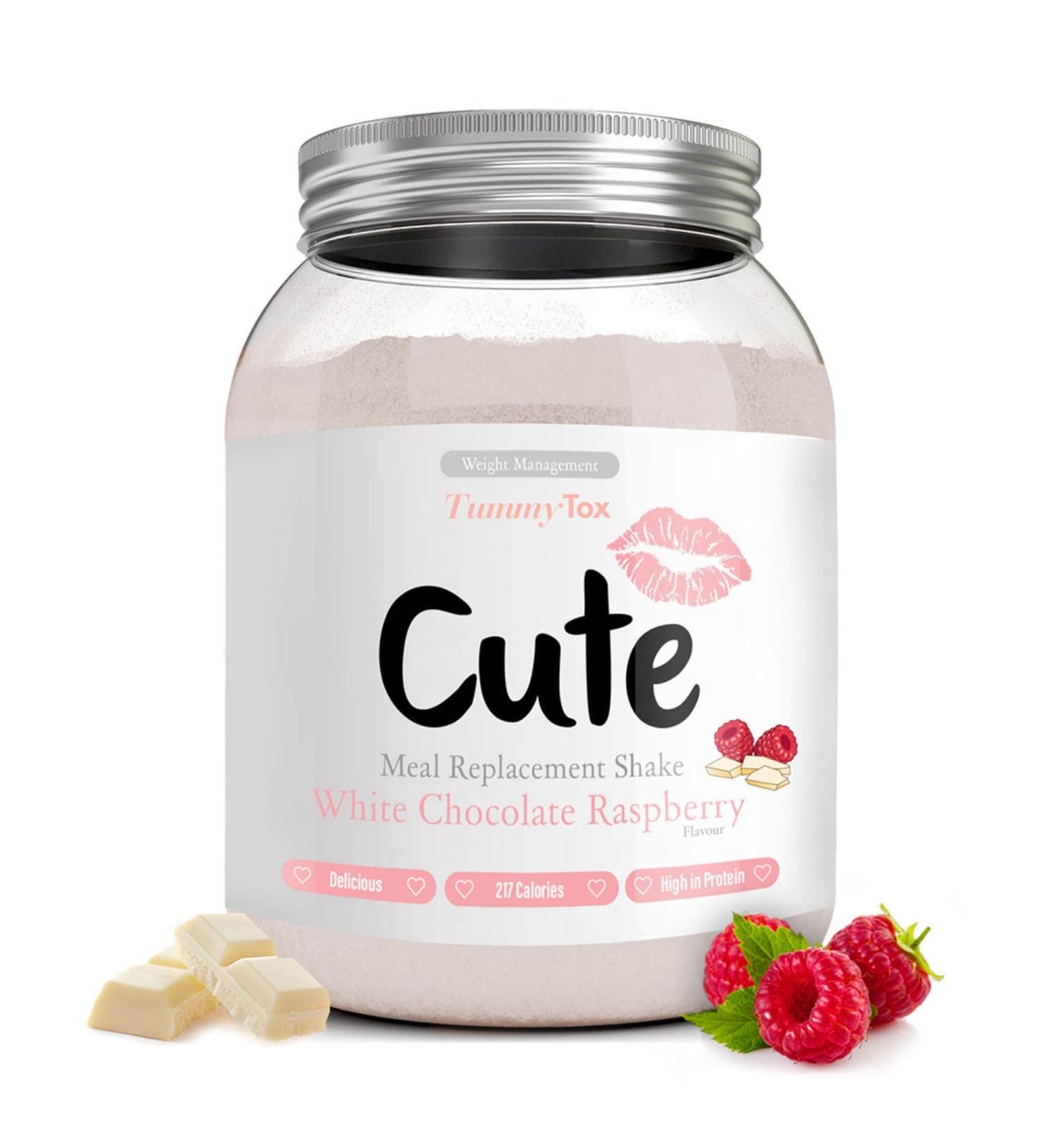 Cute Nutrition Meal Replacement Shake - High Protein Raspberry Flavor - 500g with Vitamins and Minerals + Bonus E-Book - TummyTox White Chocolate Raspberry - Buy Online on GoSupps.com