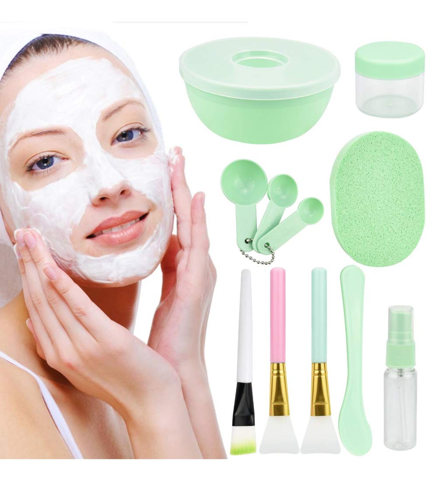 Emageren 9-Piece Silicone Facial Mask Brush Set - Soft Brushes Mixing Bowl & Measuring Spoon for DIY Face Masks - International Shipping - Buy Online on GoSupps.com