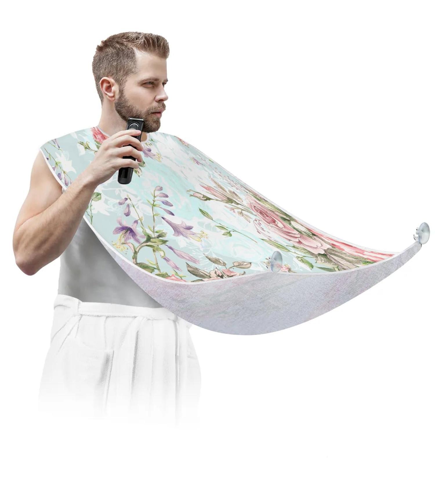 Beard Bib Apron for Men | Non-Stick Waterproof Hair Catcher - Floral Rose Design for Easy Grooming & Trimming - Buy Online on GoSupps.com