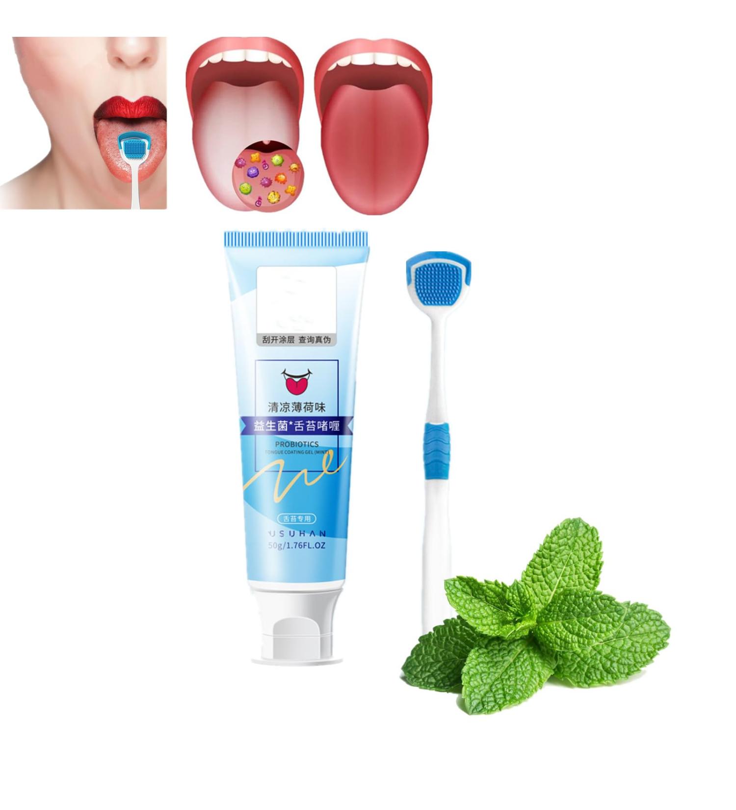 Donubiiu Probiotic Tongue Cleaning Gel Set - Oral Hygiene Brush & Mint Tongue Cleaner Kit for Adults | Fresh Breath & Tongue Coating Removal - Buy Online on GoSupps.com