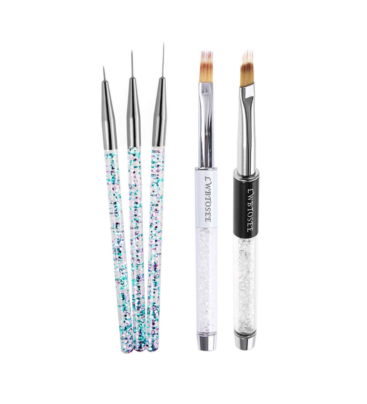 Nail Brush Set - 5pcs 3D Tips Acrylic UV Gel Painting Tools for Manicure Design (Silver) - International Shipping Available - Buy Online on GoSupps.com