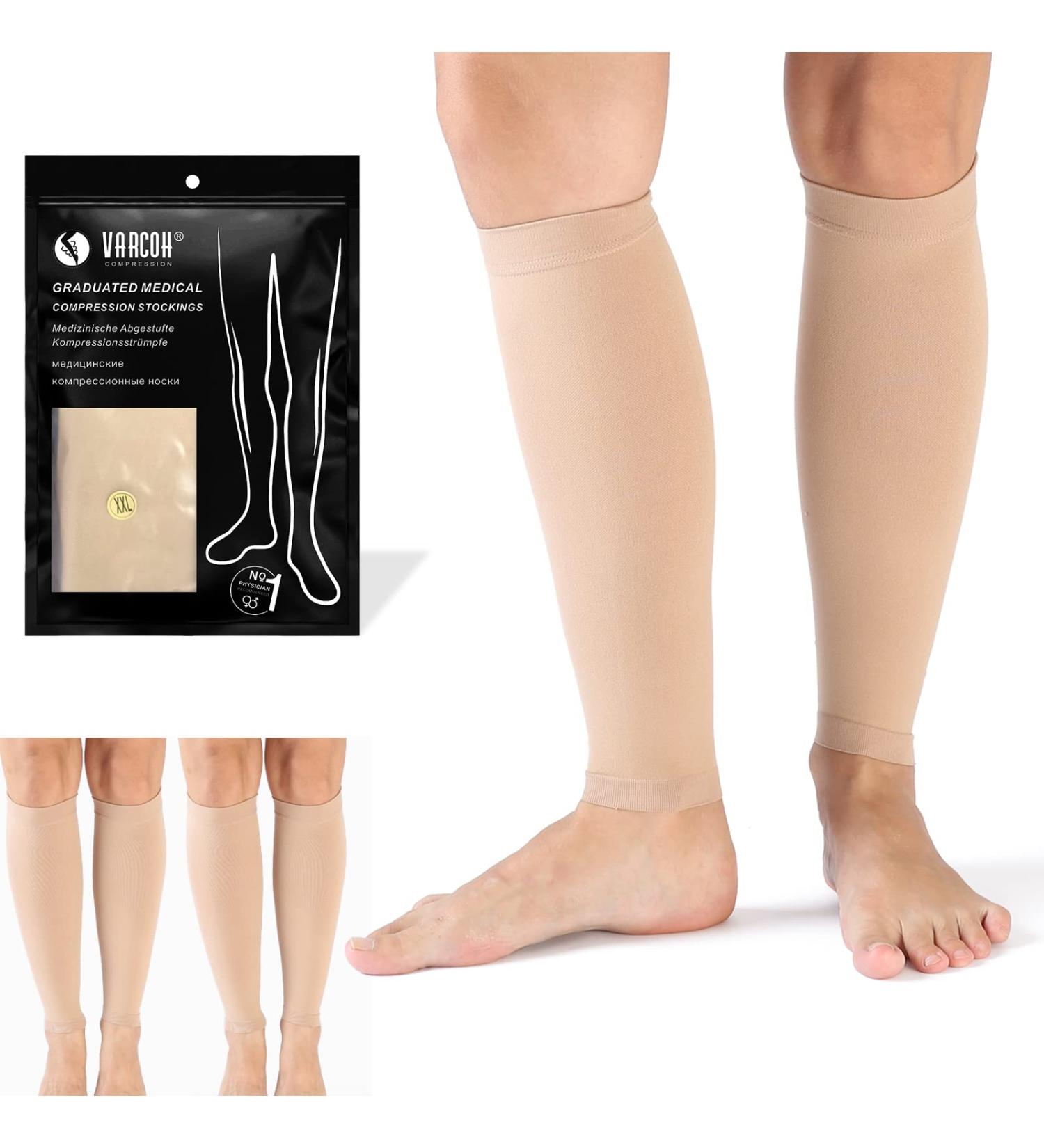 VARCOH Compression Socks (2 Pairs) 20-30mmHg Firm Support for Men & Women - Ideal for Varicose Veins, Swelling, Pregnancy, Recovery, Exercise - Large Beige - Buy Online on GoSupps.com