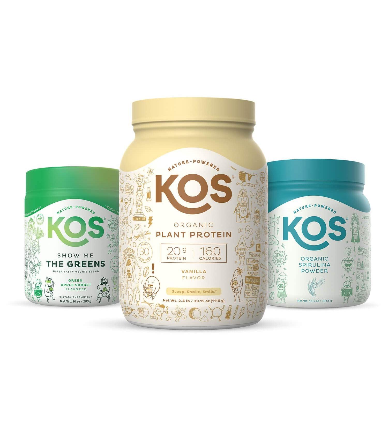KOS Immunity Community Bundle (Plant-Based Vanilla Protein Powder + Organic Spirulina Powder + Organic Greens Blend) - Buy Online on GoSupps.com