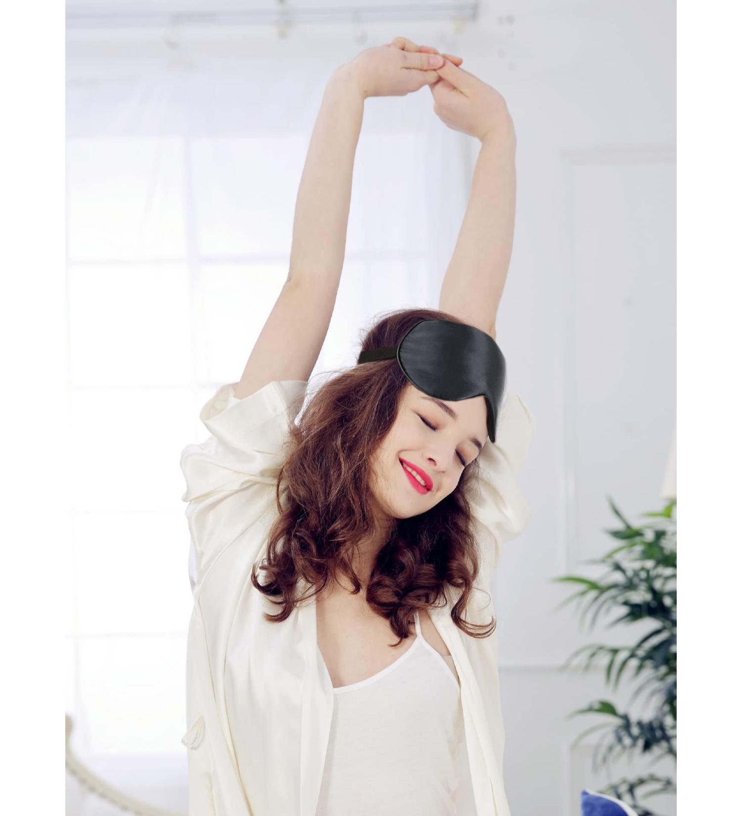 Adjustable Mulberry Silk Sleep Mask for Women and Men - Soft Comfort Eye Mask for Sleeping, Travel, Naps - Black - Buy Online on GoSupps.com