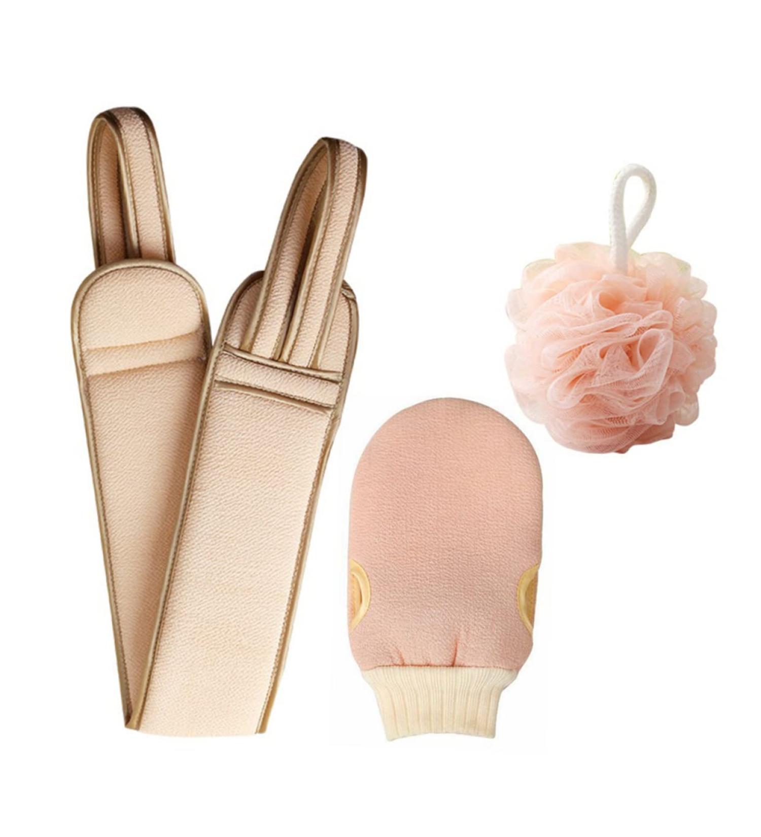 Exfoliating Bath Towel Set - Includes Back Scrubber & Thick Spa Towel | Pink 60x9.5cm | Home Bath Accessories for Perfect Skin - Buy Online on GoSupps.com