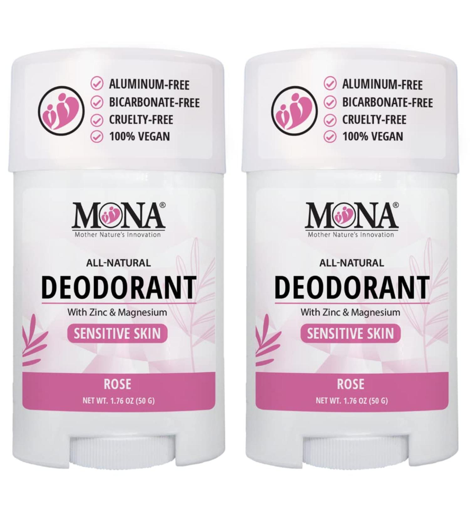 MONA BRANDS All Natural Deodorant For Women & Men | For Sensitive Skin | No Aluminum or Baking Soda | (2-Pack ROSE 1.76 Oz each) - Buy Online on GoSupps.com