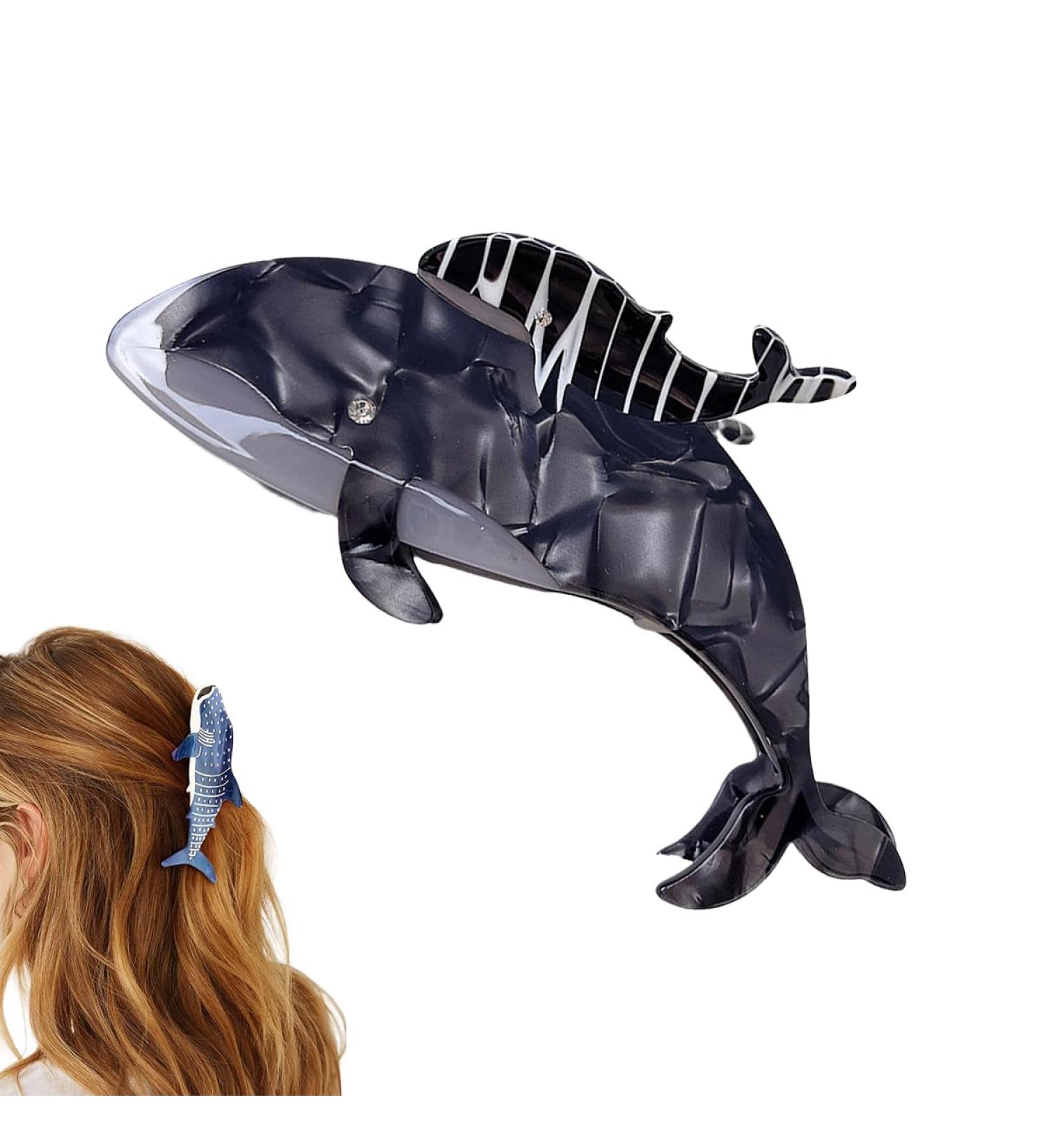 Shark Whale Claw Clips Unique Ocean Animal Hair Accessories Strong Hold Cellulose Acetate Hair Clips Large Lifelike Shark Whale Hair Clips for Thick and Thin Hair (Double Whale-Black) - Buy Online on GoSupps.com