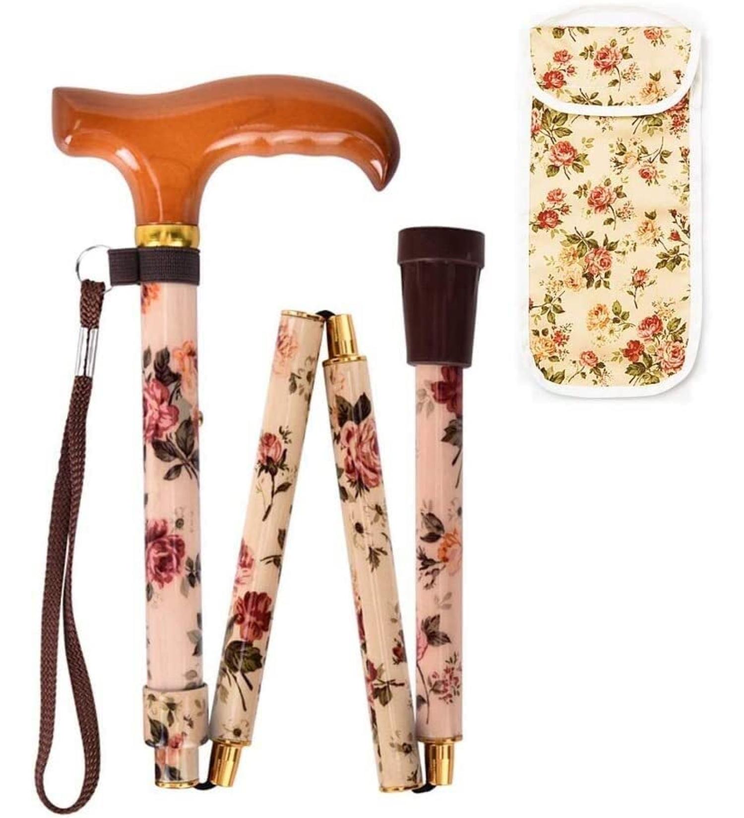 Adjustable Crutches Aluminum Alloy Non- Slip Folding Walking Stick for Male Female Disabled Elderly Mobile Walking Sticks Rose Parent's Gift Handmade Smooth Sailing - Buy Online on GoSupps.com