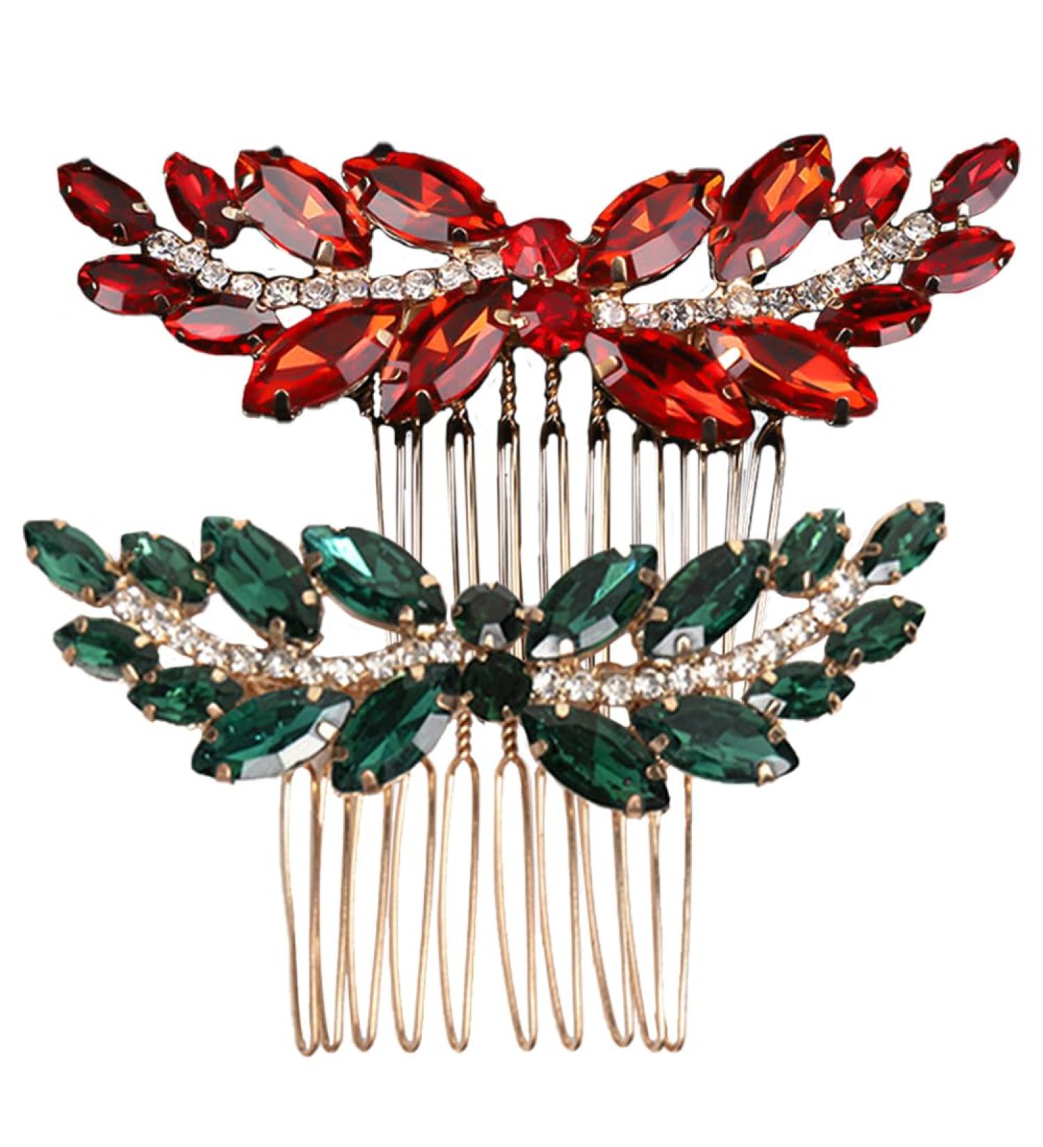 Rhinestone Teeth Hair Comb Green Rhinestone Hair Accessories French Red Bun Chignon Bridal Hair Accessories Hair Side Comb Slides Clips Rhinestone Wedding for Women and Girls - Buy Online on GoSupps.com