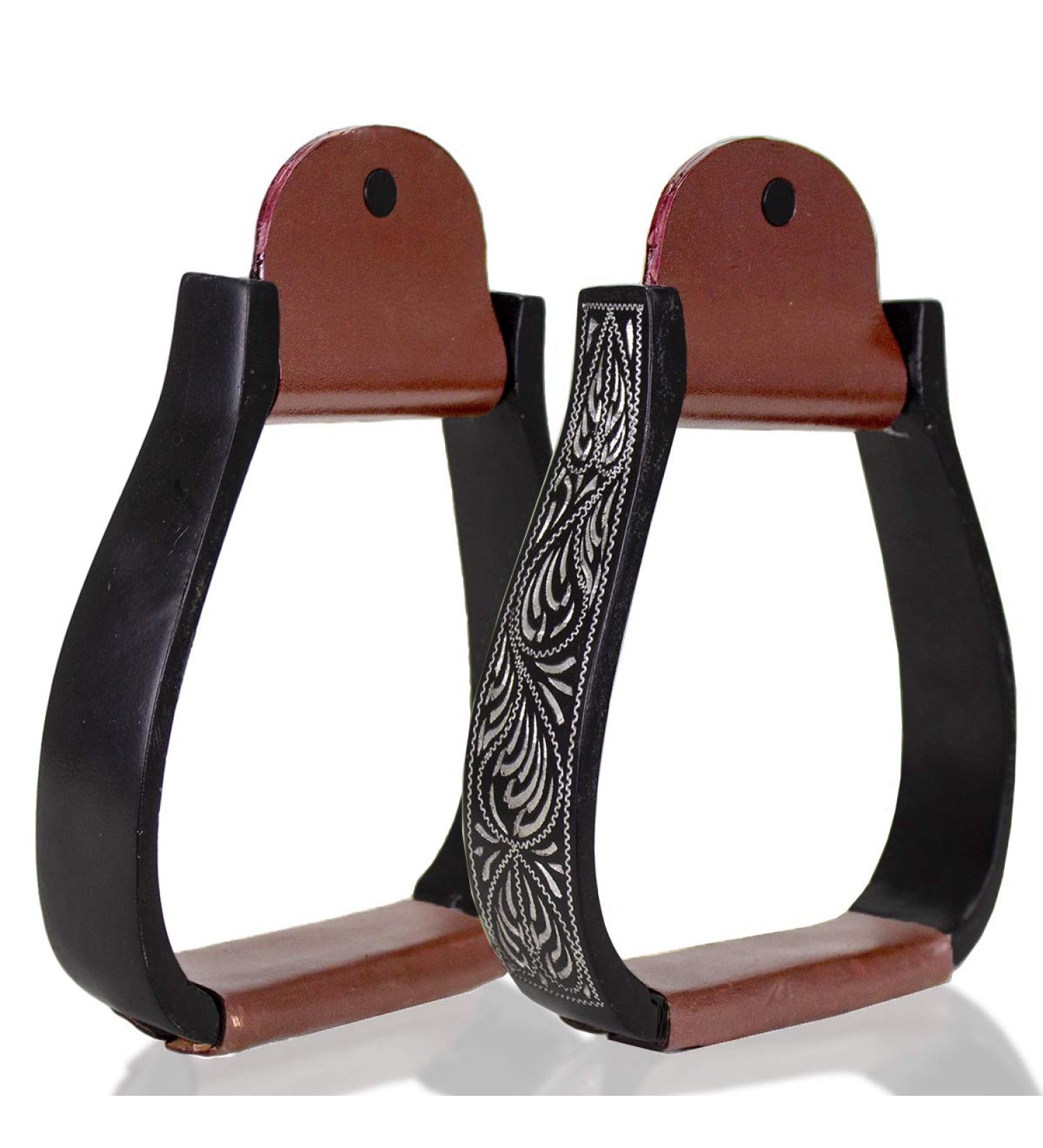 Tahoe Tack Black Engraved Adult Western Show Stirrups - Premium Quality for Showmanship - Buy Online on GoSupps.com