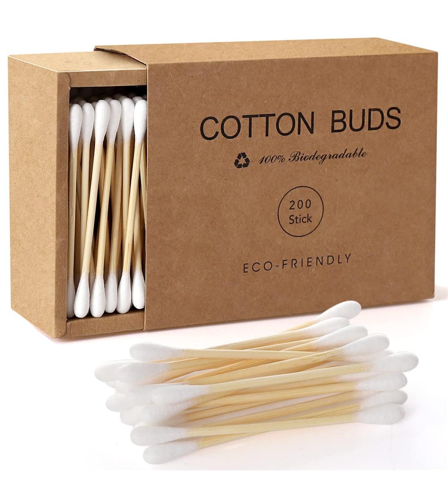 200 Count Eco-Friendly Bamboo Cotton Swabs | Wooden Buds with Double Tips | Plastic-Free & Natural | Kraft Paper Box (Drawer Box) Included - Buy Online on GoSupps.com