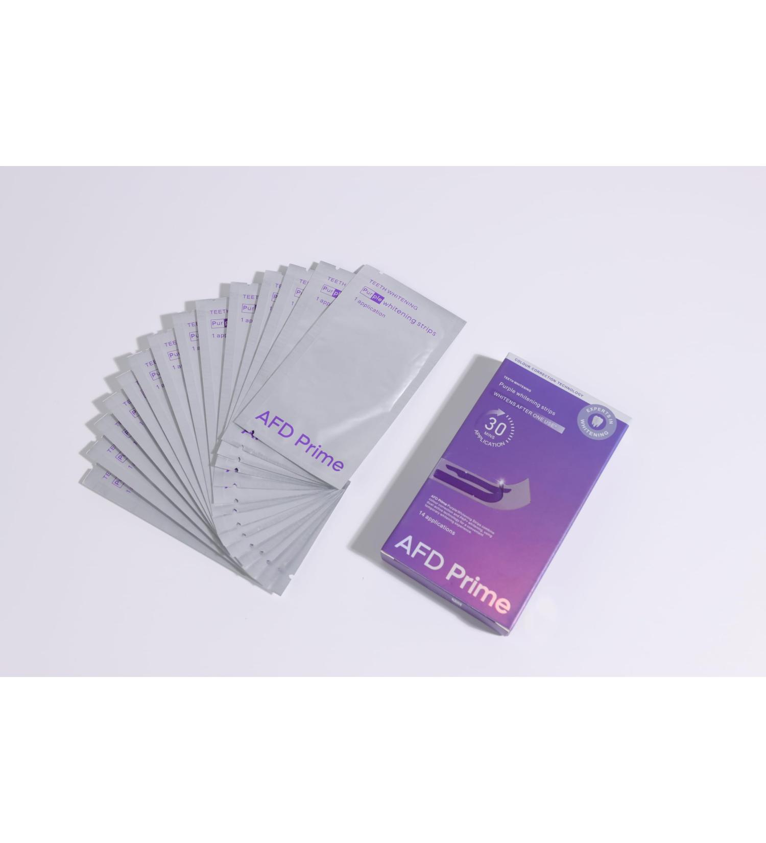 AFD Prime Purple Teeth Whitening Strips Color Correcting Purple Whitening Strips for Yellow Tones Enamel-Safe Low Sensitivity Non-Slip Dry Strips 14 Treatments