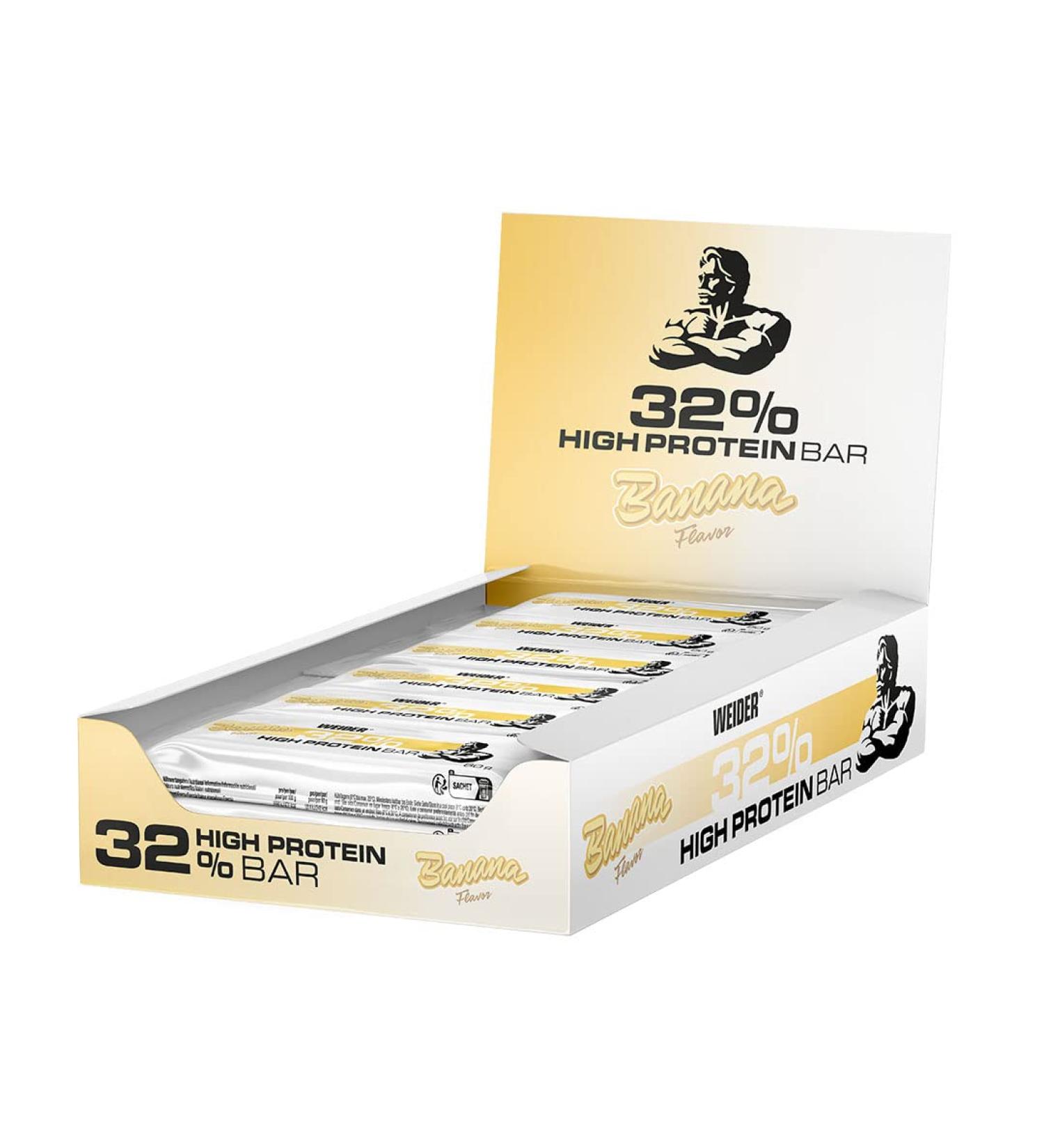 Weider 32% Protein Bar - Delicious High Protein Energy Snack with Chocolate Coating - Banana Flavor (12 x 60g) | Boost Muscle Growth & Enhance Performance - Buy Online on GoSupps.com