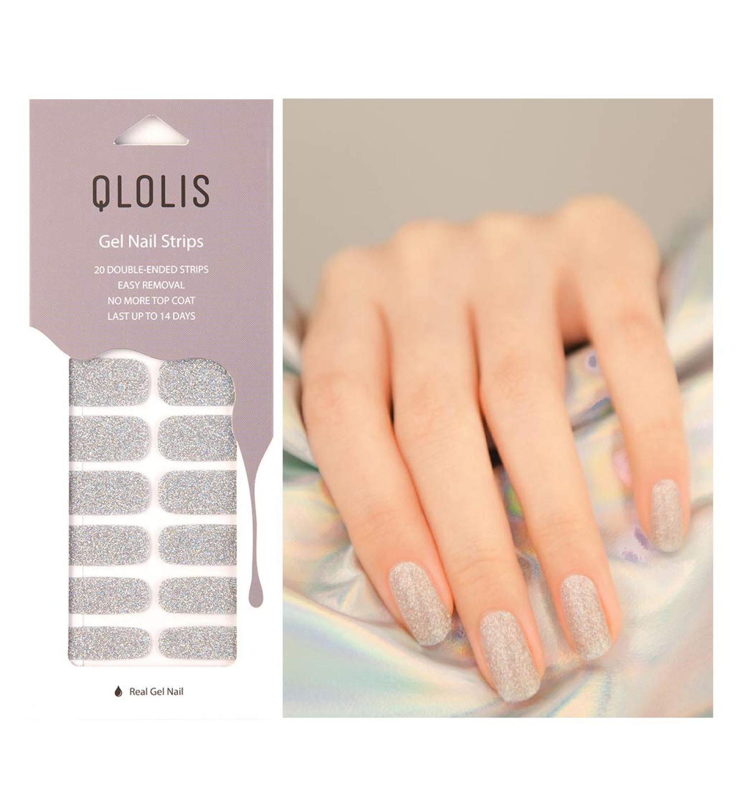 QLOLIS Premium Full Wraps Nail Art Gel Polish 20 Strips Stickers Decals DIY Nails Design Manicure Kit With 1 Nail File (Silver) - Buy Online on GoSupps.com